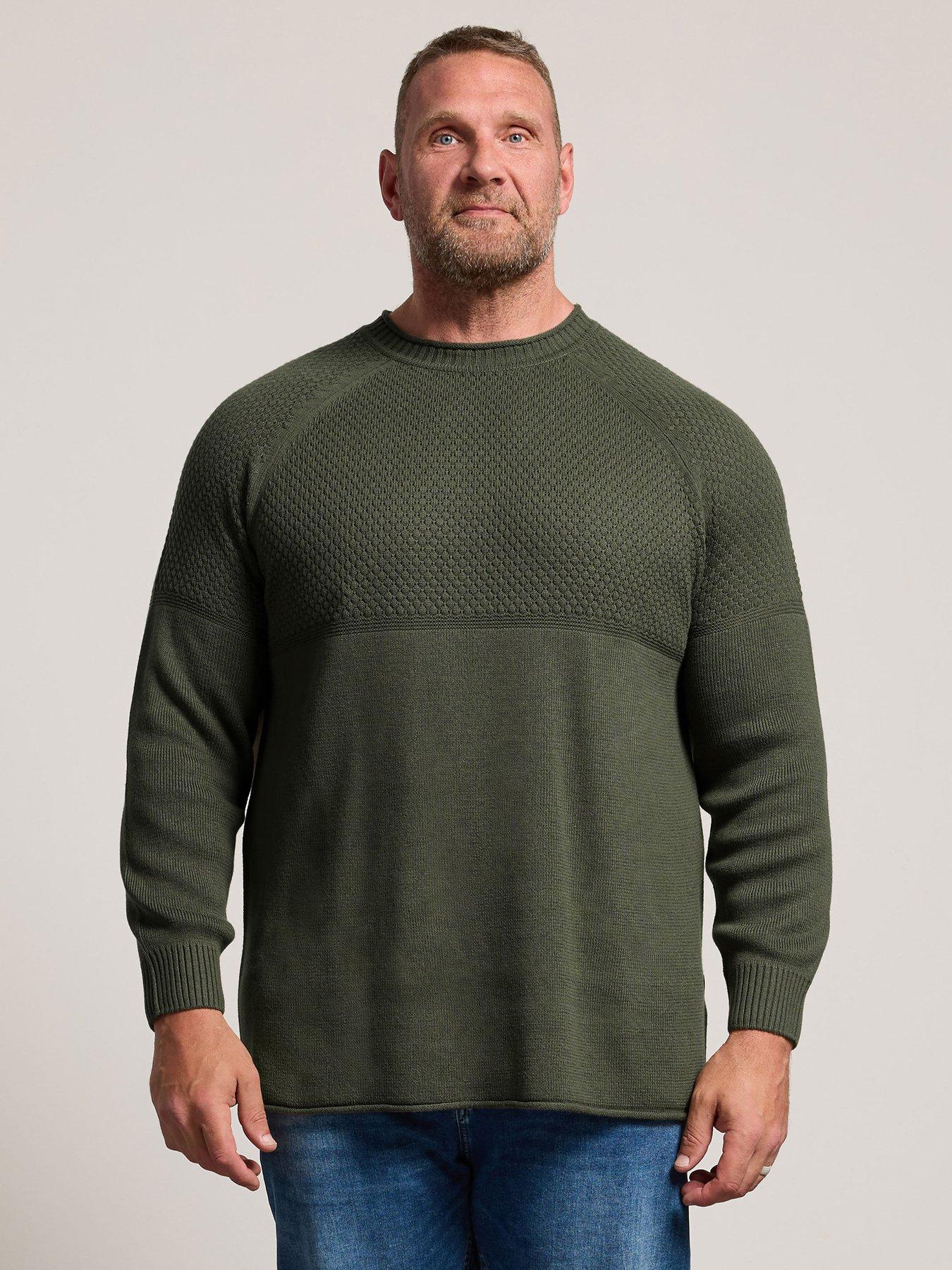BadRhino Half Texture Crew Neck Knitted Jumper, Green, Size 2Xl, Men