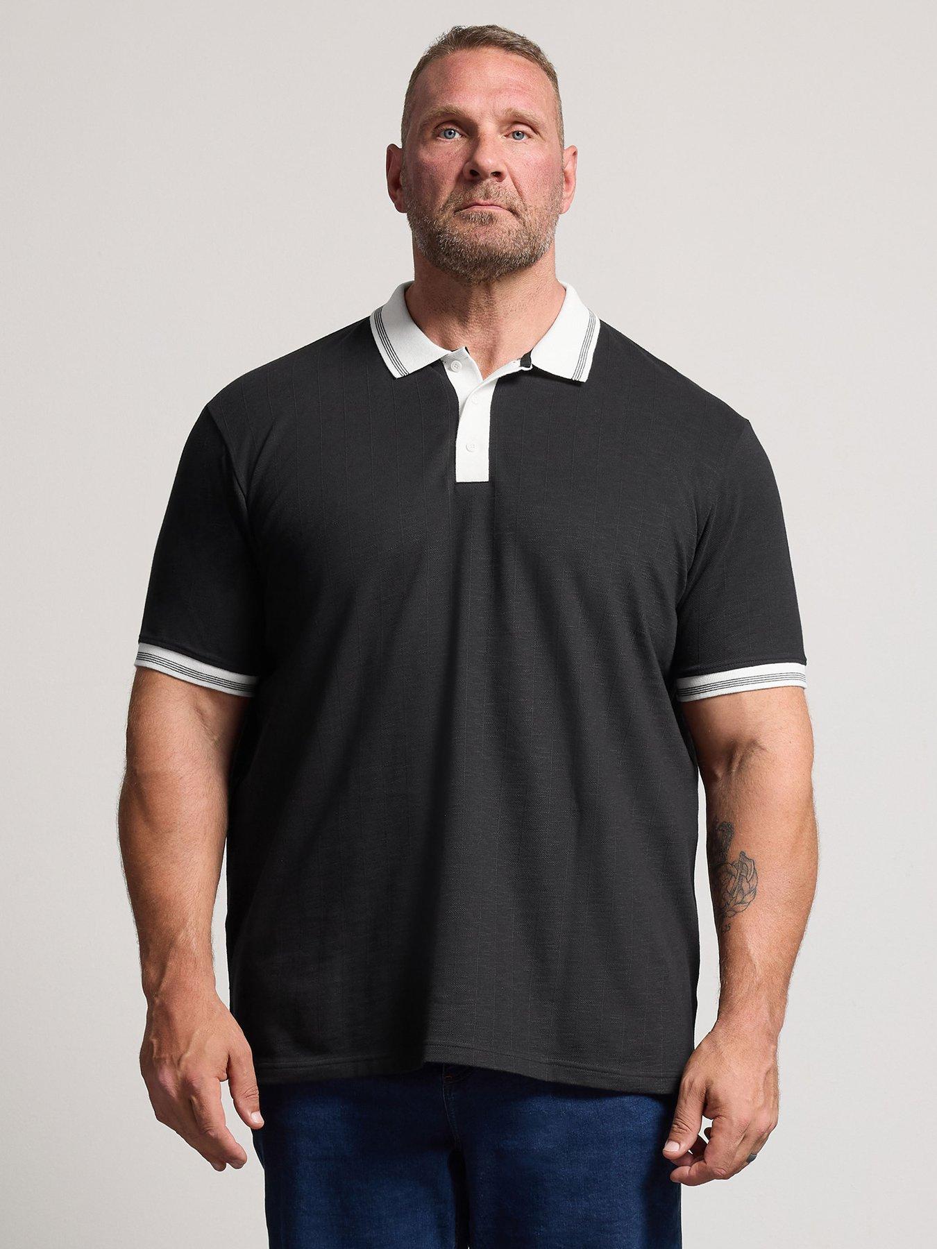 Image 1 of 4 of BadRhino Mens Mini Check Contrast Collar Polo Shirt - Black