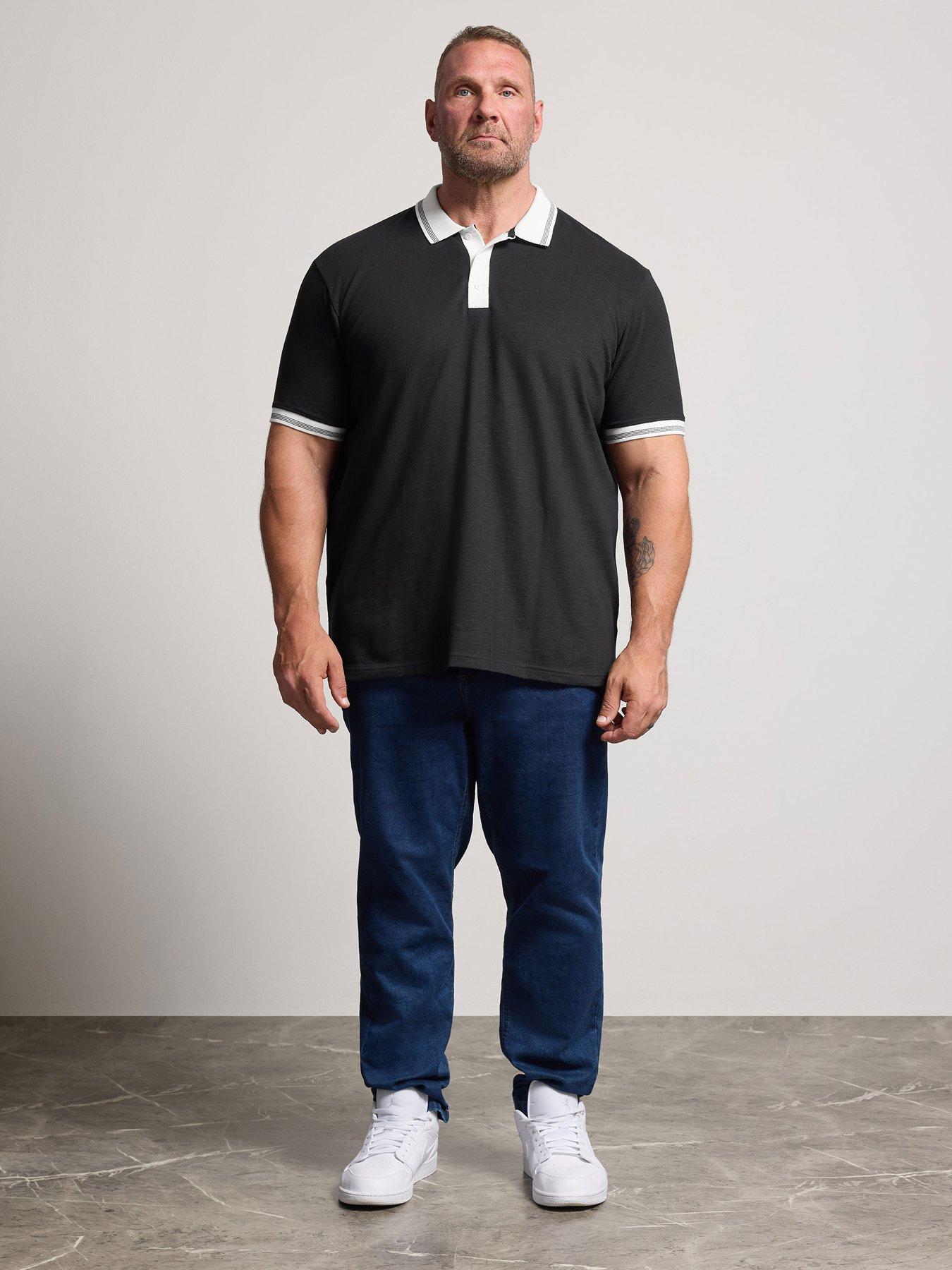 Image 3 of 4 of BadRhino Mens Mini Check Contrast Collar Polo Shirt - Black