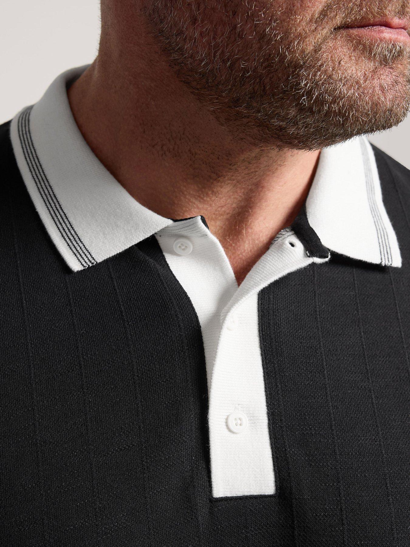 Image 4 of 4 of BadRhino Mens Mini Check Contrast Collar Polo Shirt - Black