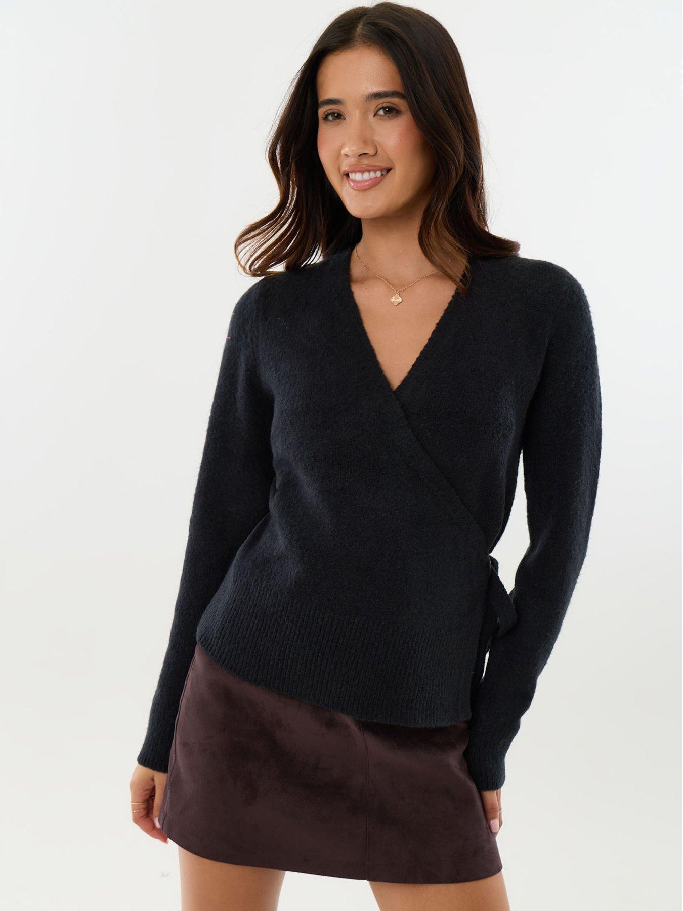 Image 1 of 4 of Threadbare Womens Dede V Neck Wrap Jumper - Black