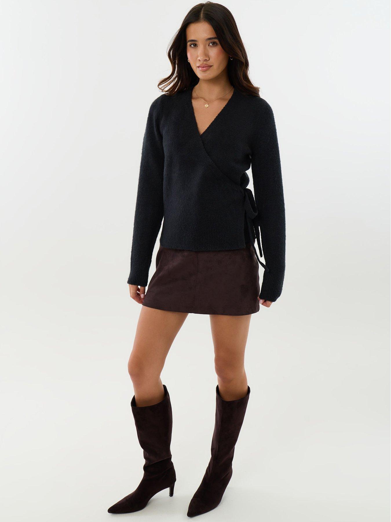 Image 3 of 4 of Threadbare Womens Dede V Neck Wrap Jumper - Black