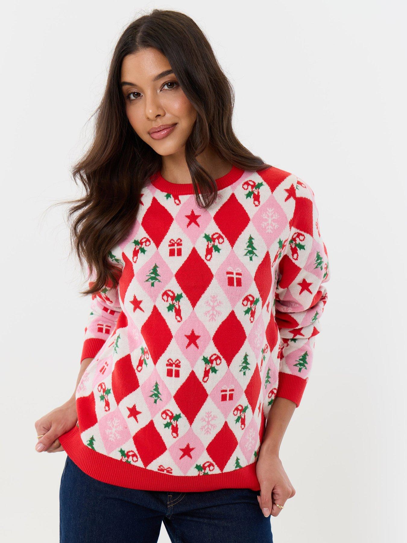 Image 1 of 4 of Threadbare Womens Donner Argyle Christmas Jumper - Multi