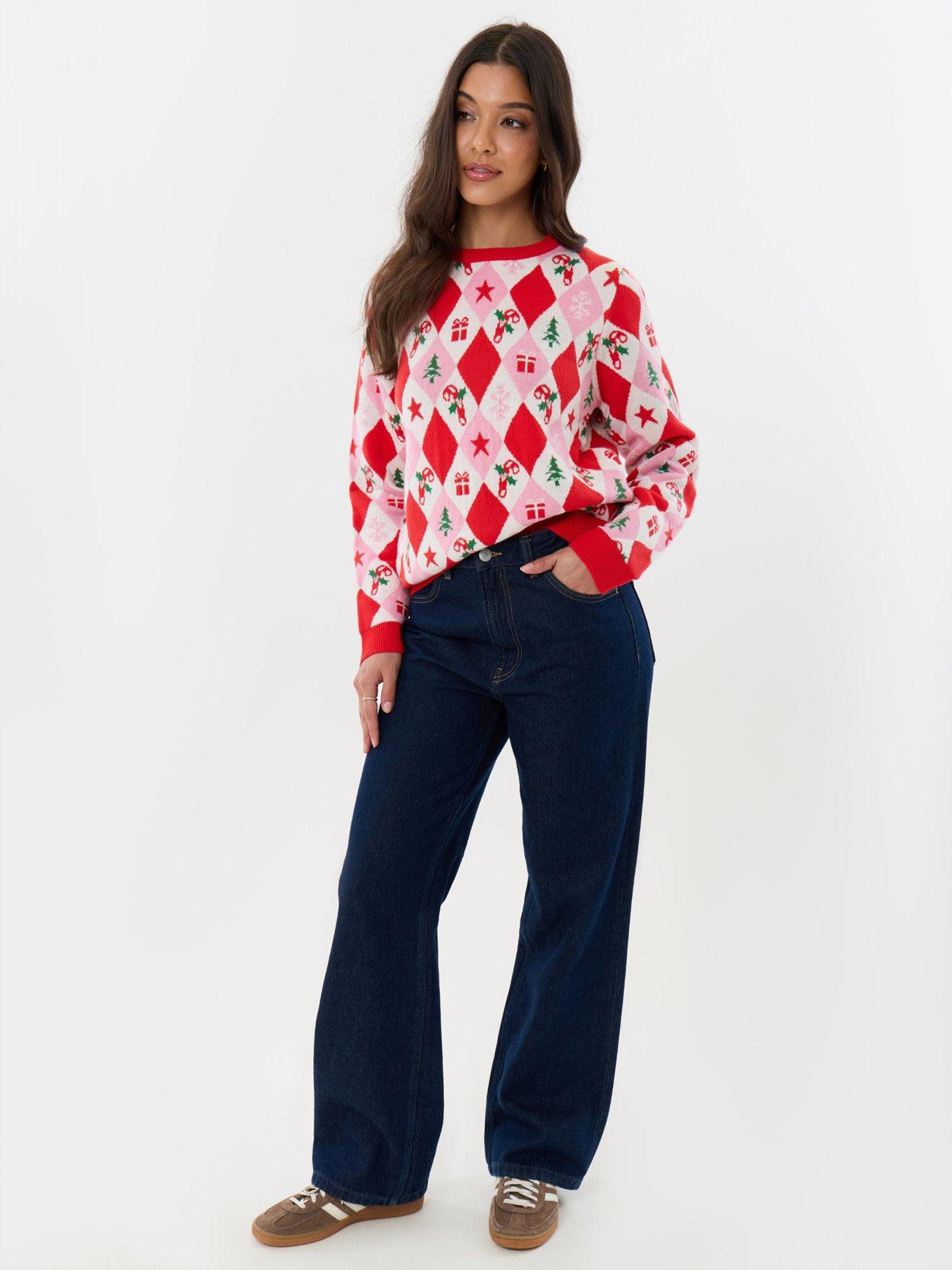 Image 3 of 4 of Threadbare Womens Donner Argyle Christmas Jumper - Multi