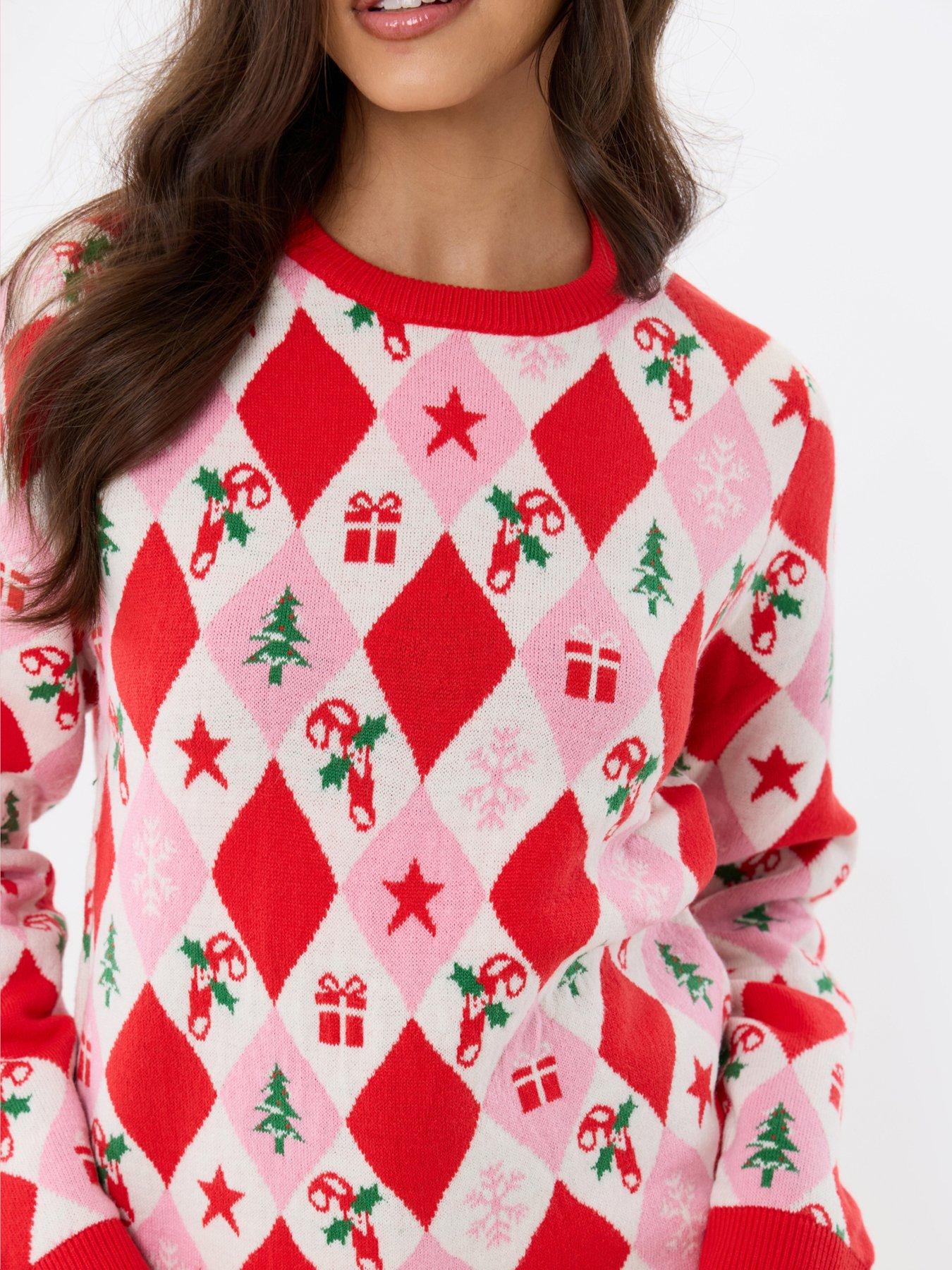 Image 4 of 4 of Threadbare Womens Donner Argyle Christmas Jumper - Multi