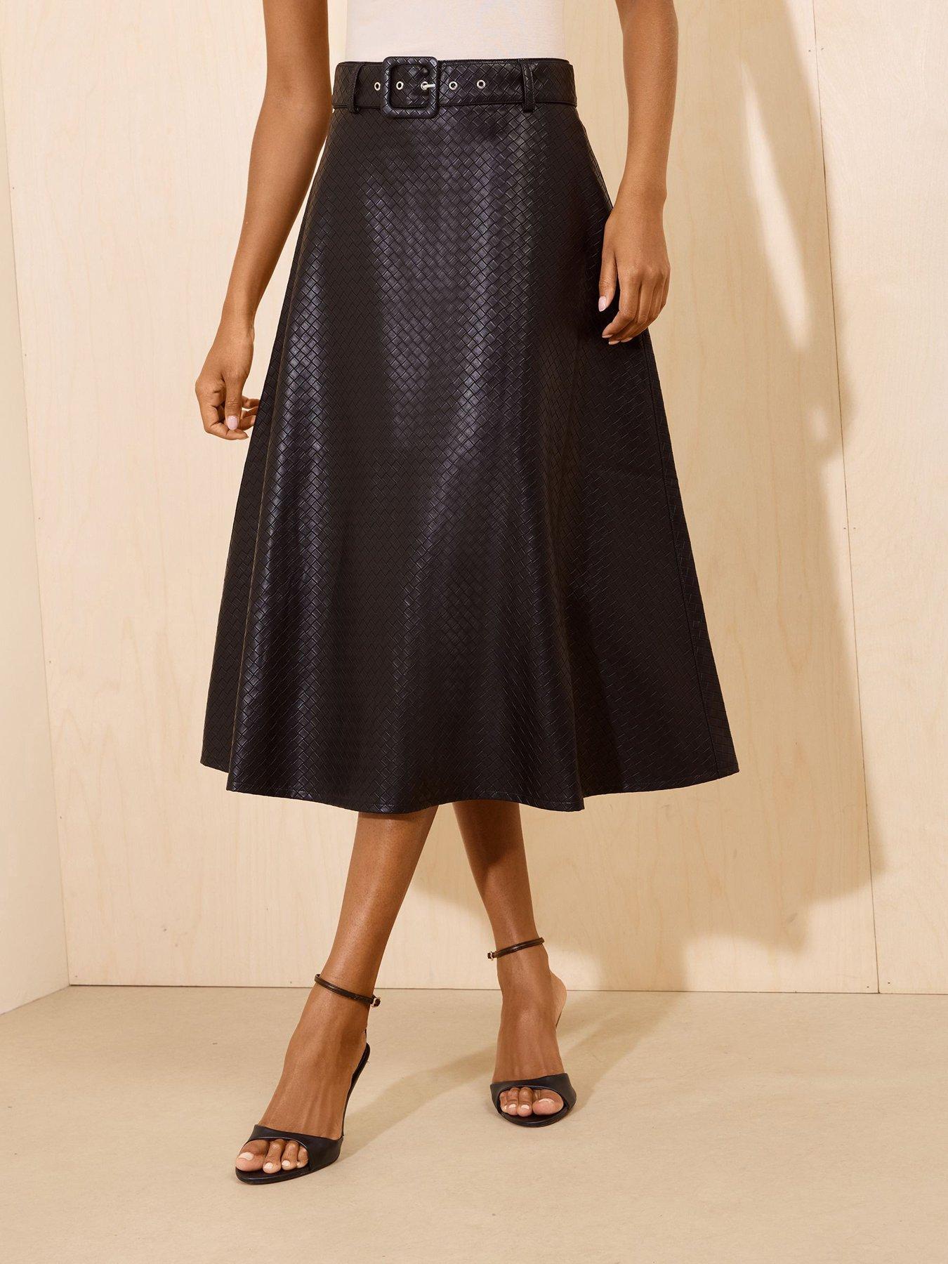 Image 2 of 6 of Friends Like These Black Woven A Line Belted Pu Midi Skirt