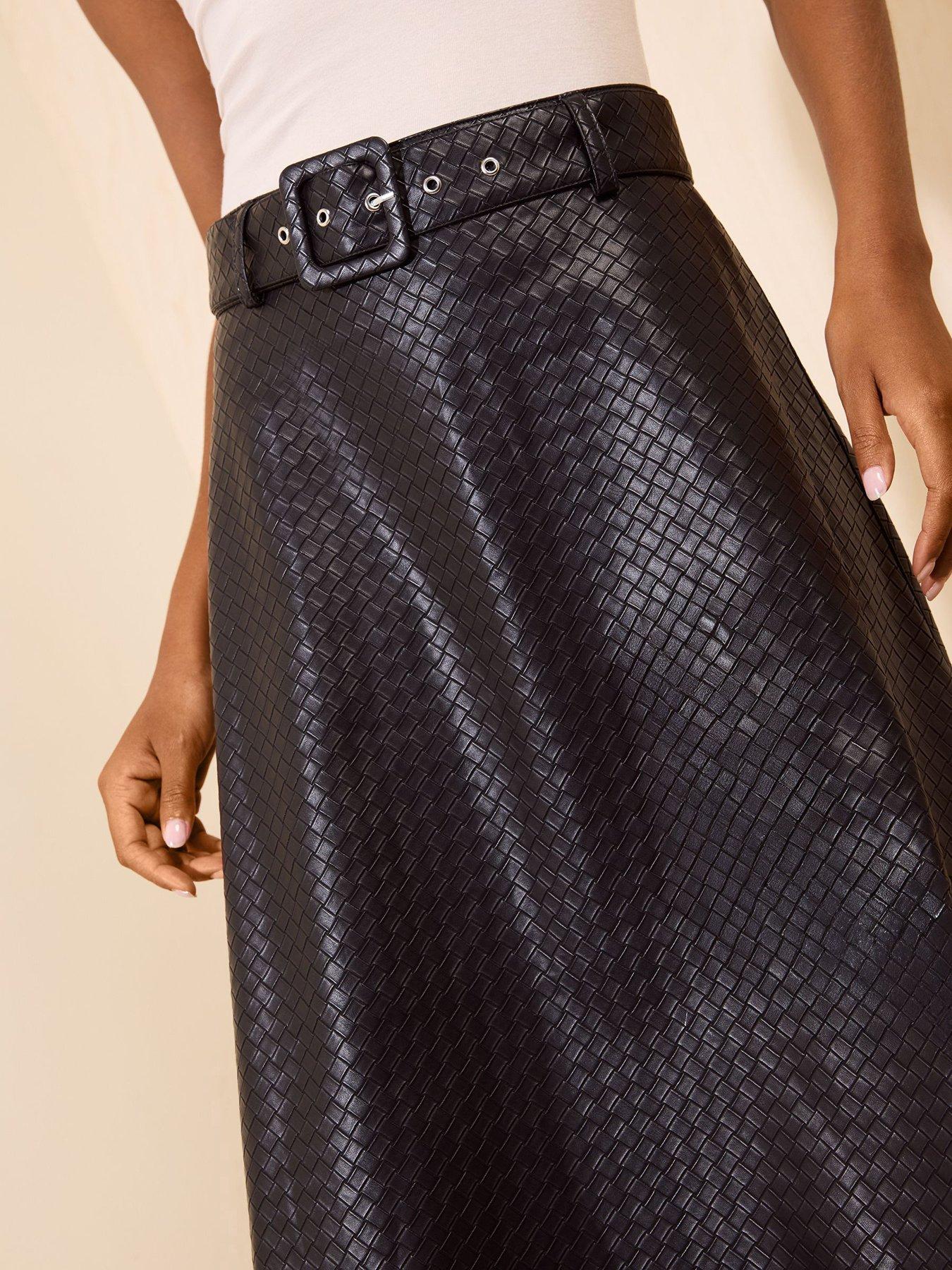 Image 5 of 6 of Friends Like These Black Woven A Line Belted Pu Midi Skirt