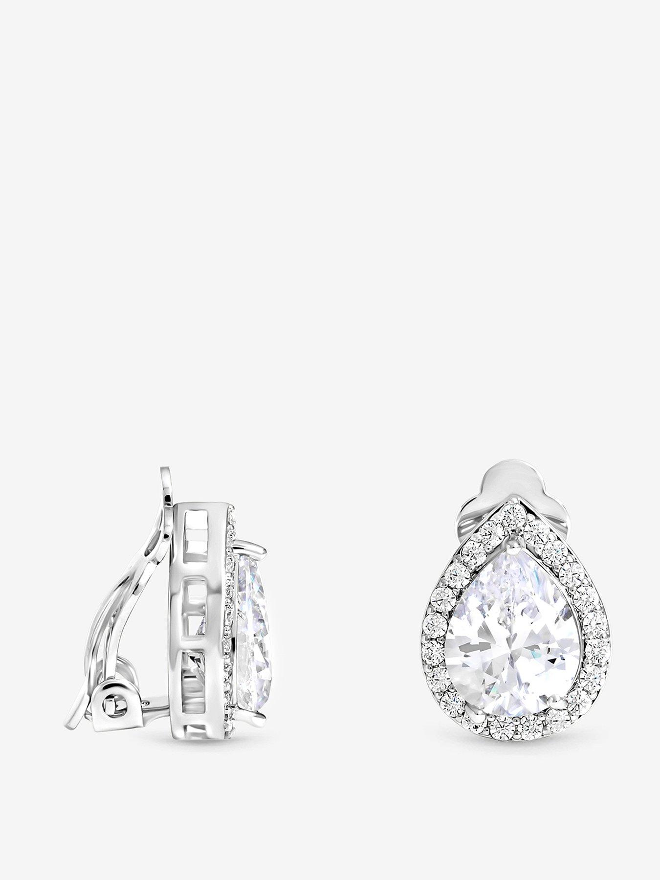 Image 1 of 1 of Jon Richard Rhodium Plated Cubic Zirconia Pear Clip Earrings