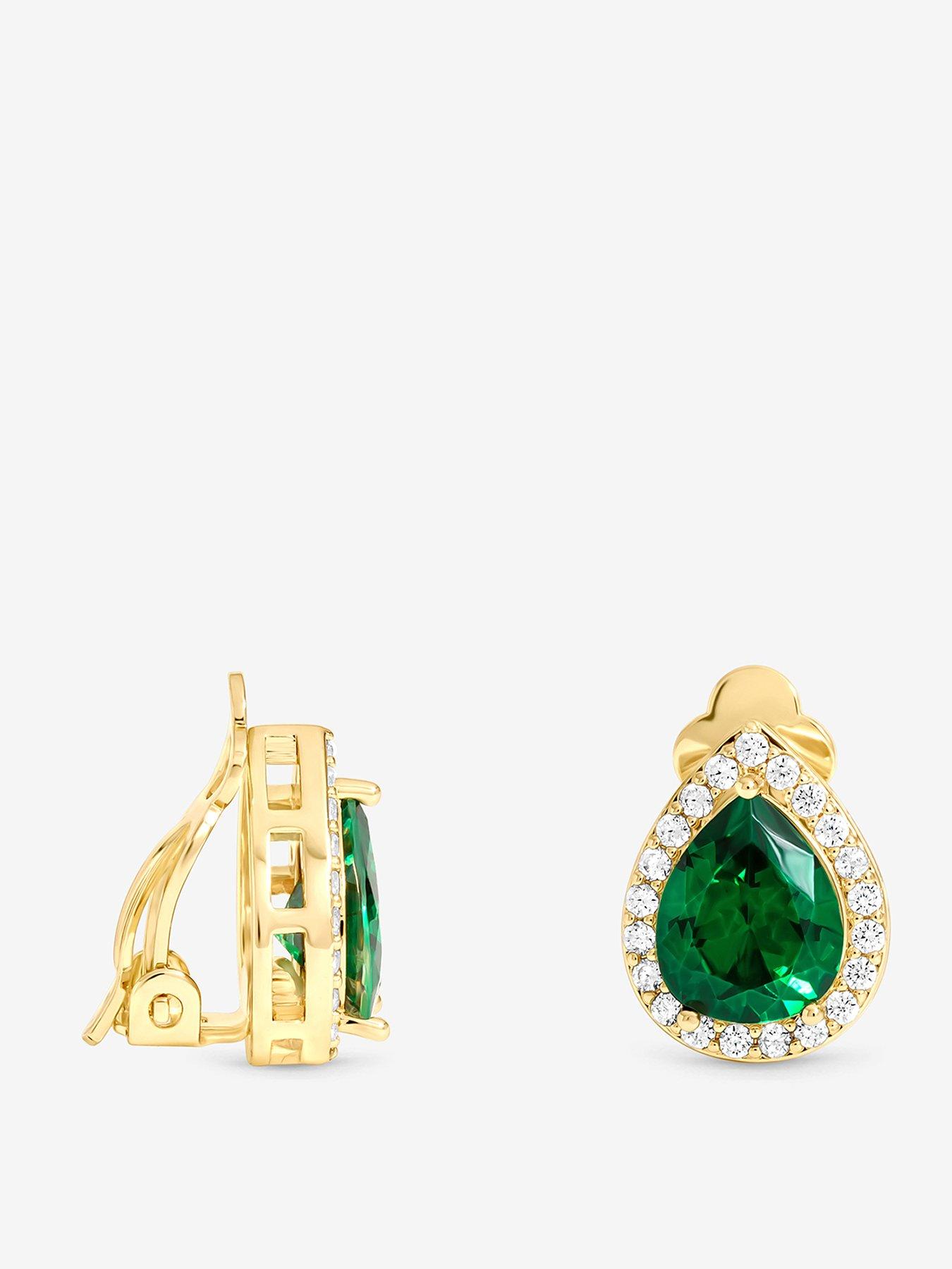 Image 1 of 1 of Jon Richard Gold Plated Cubic Zirconia Emerald Pear Clip Earrings