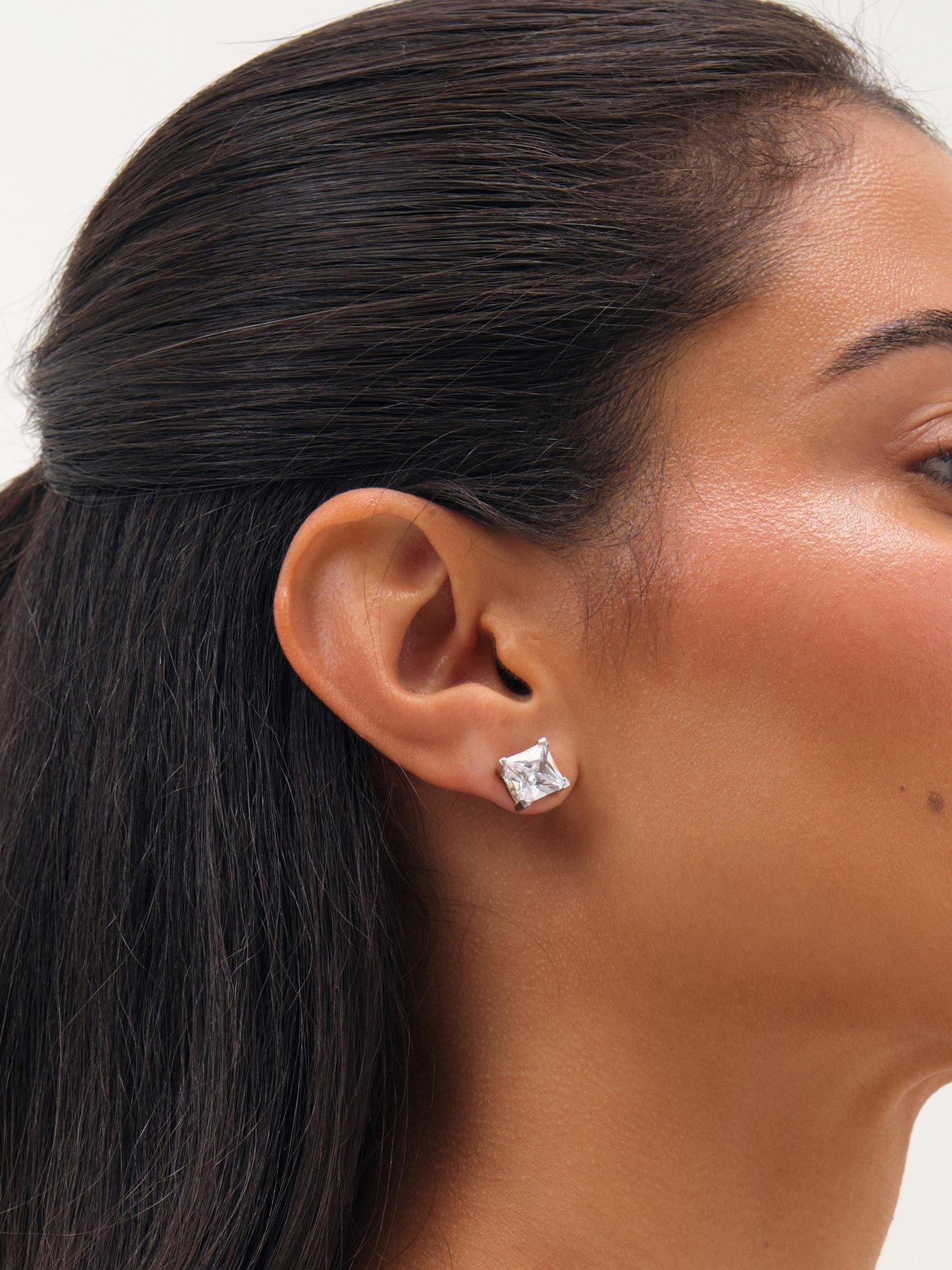 Image 2 of 3 of Jon Richard Rhodium Plated And Crystal Princess Cut Stud Earrings