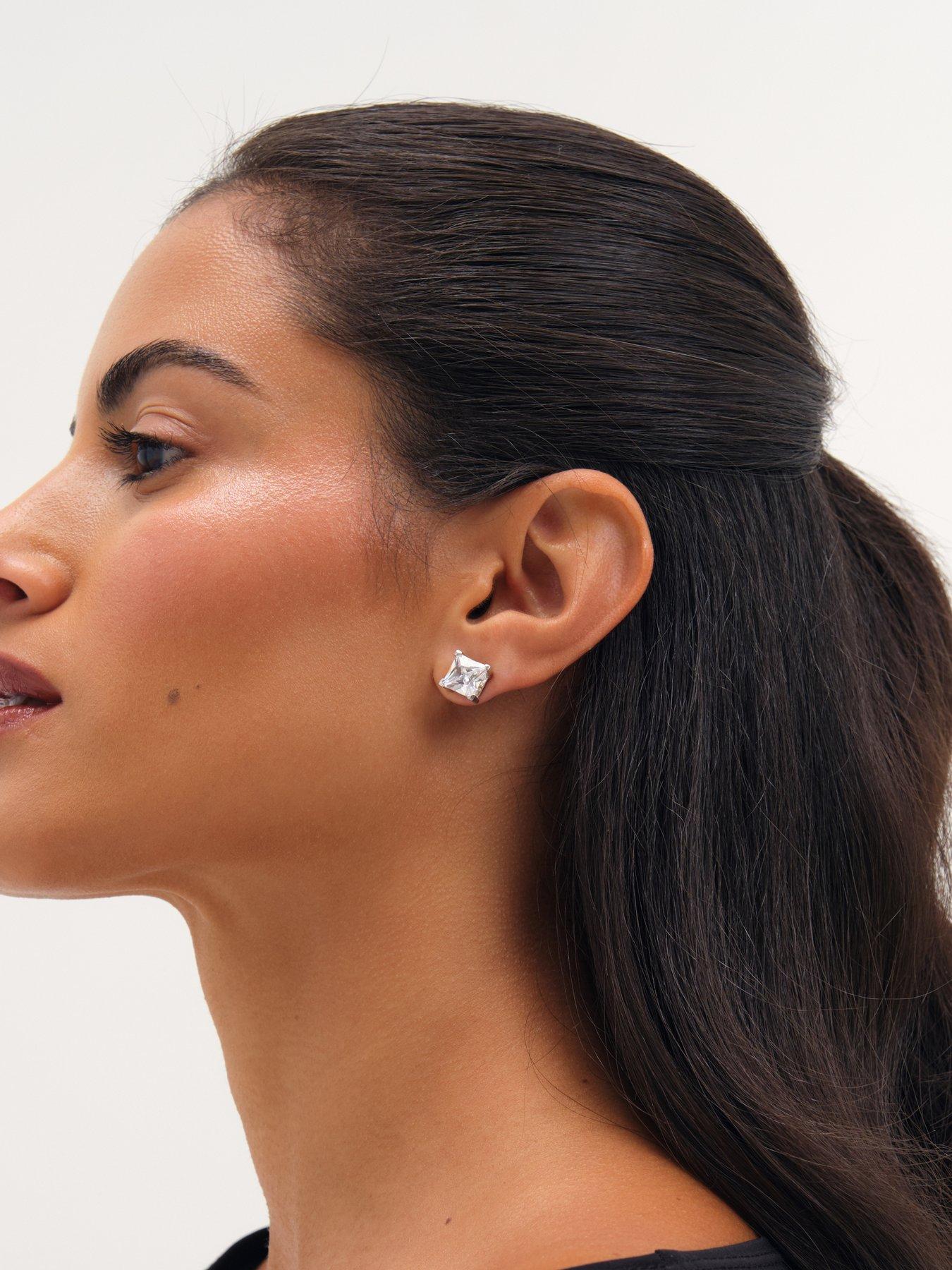 Image 3 of 3 of Jon Richard Rhodium Plated And Crystal Princess Cut Stud Earrings