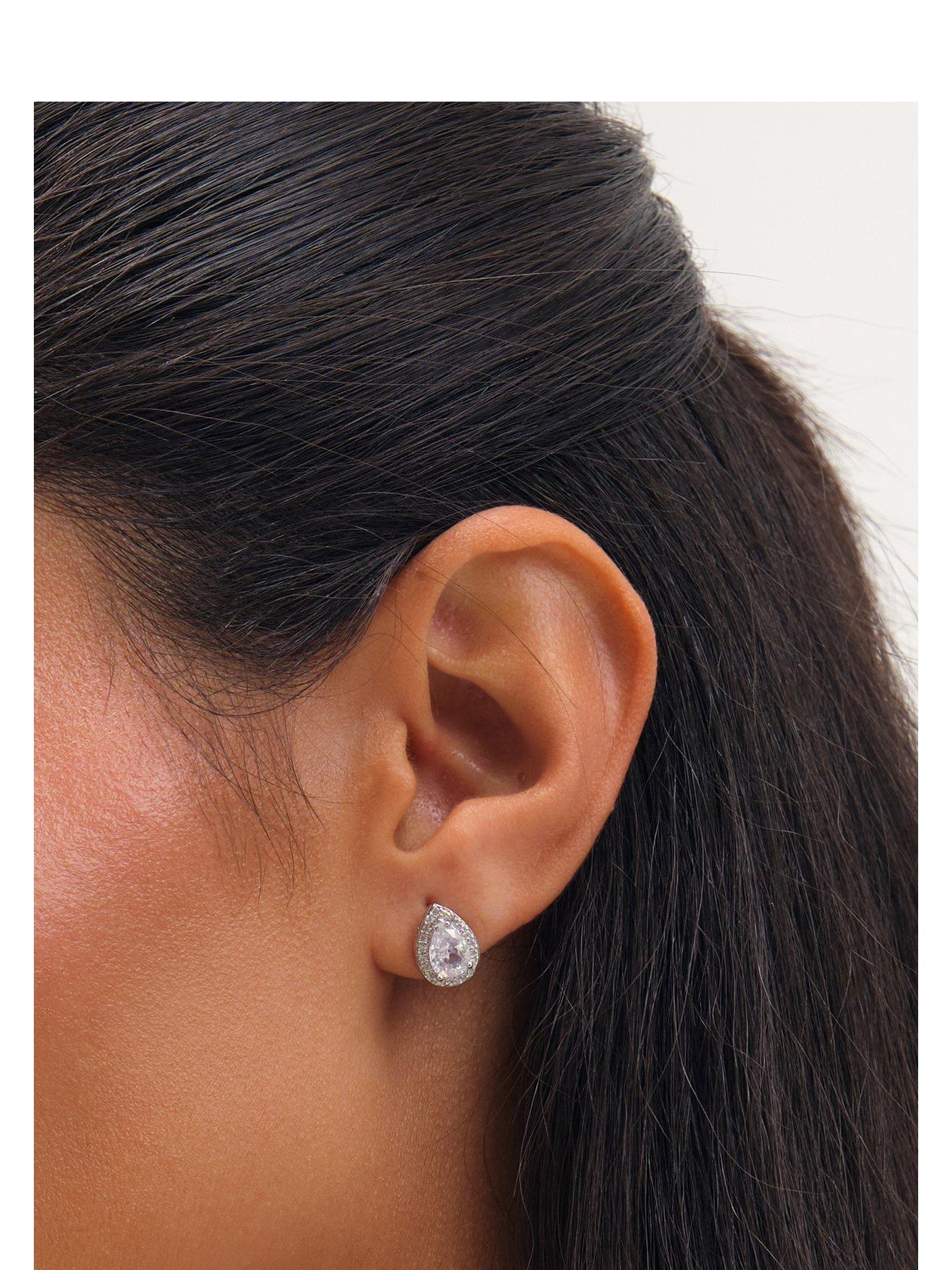 Image 1 of 2 of Jon Richard Rhodium Plated Halo Peardrop Stud Earrings