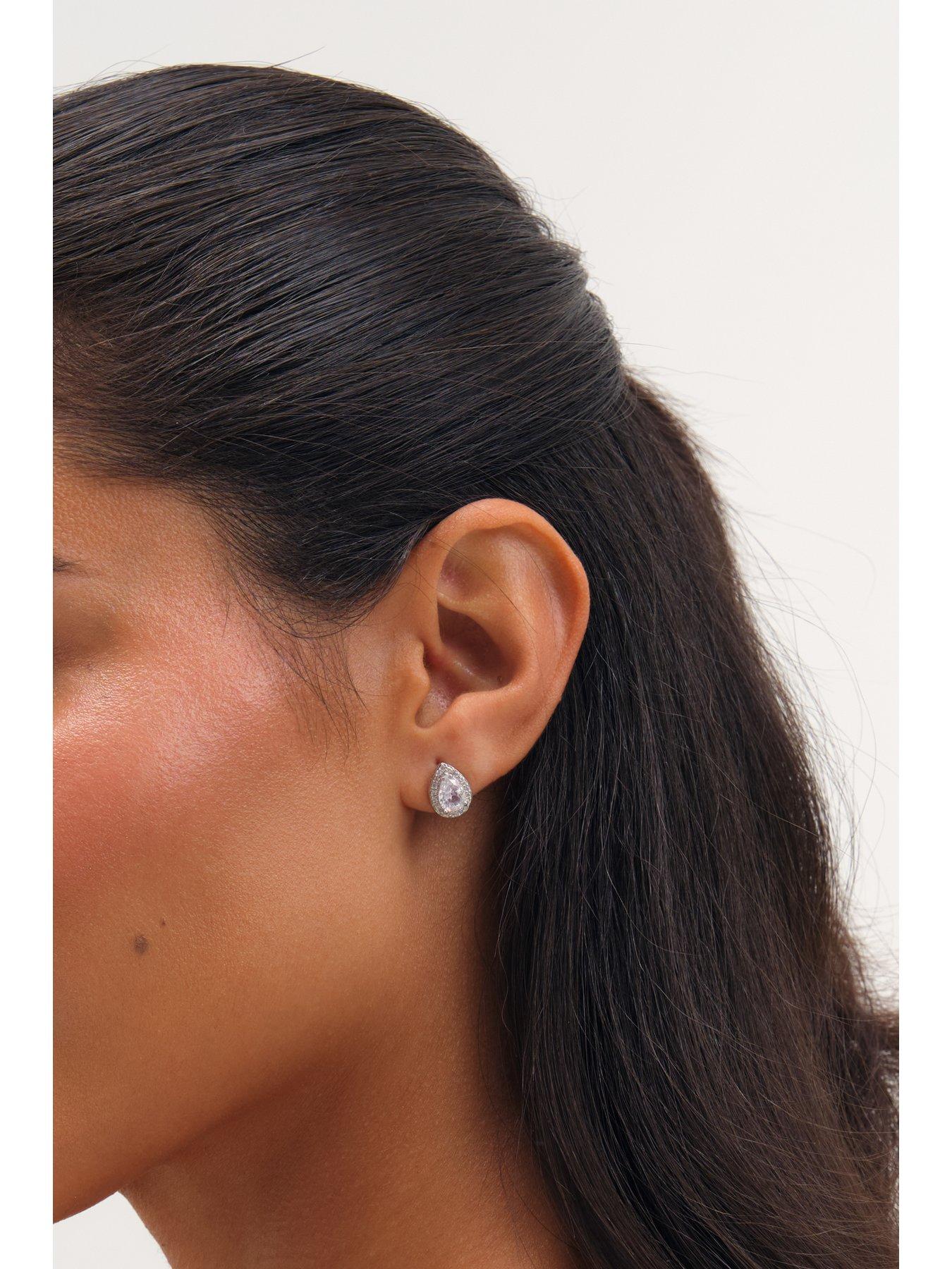 Image 2 of 2 of Jon Richard Rhodium Plated Halo Peardrop Stud Earrings