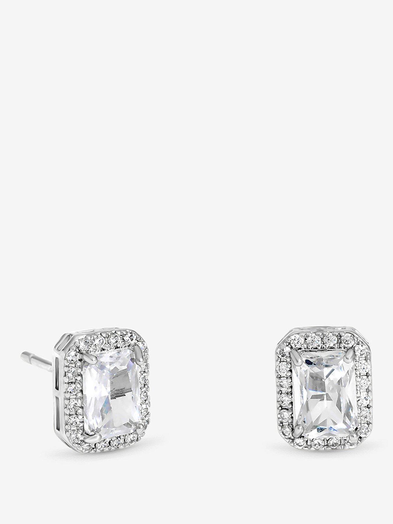 Image 1 of 3 of Jon Richard Rhodium Plated Cushion Halo Stud Earrings
