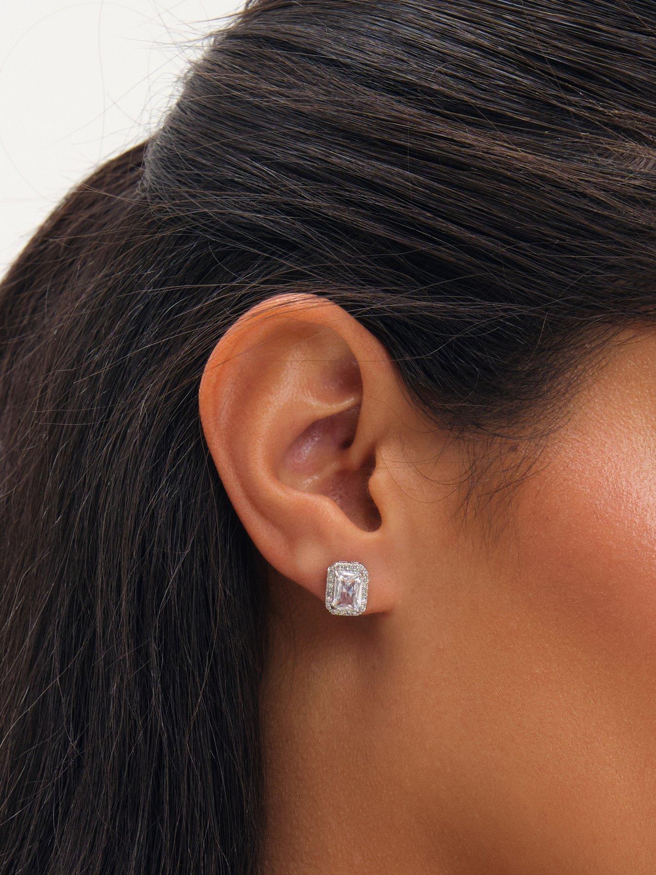 Image 2 of 3 of Jon Richard Rhodium Plated Cushion Halo Stud Earrings