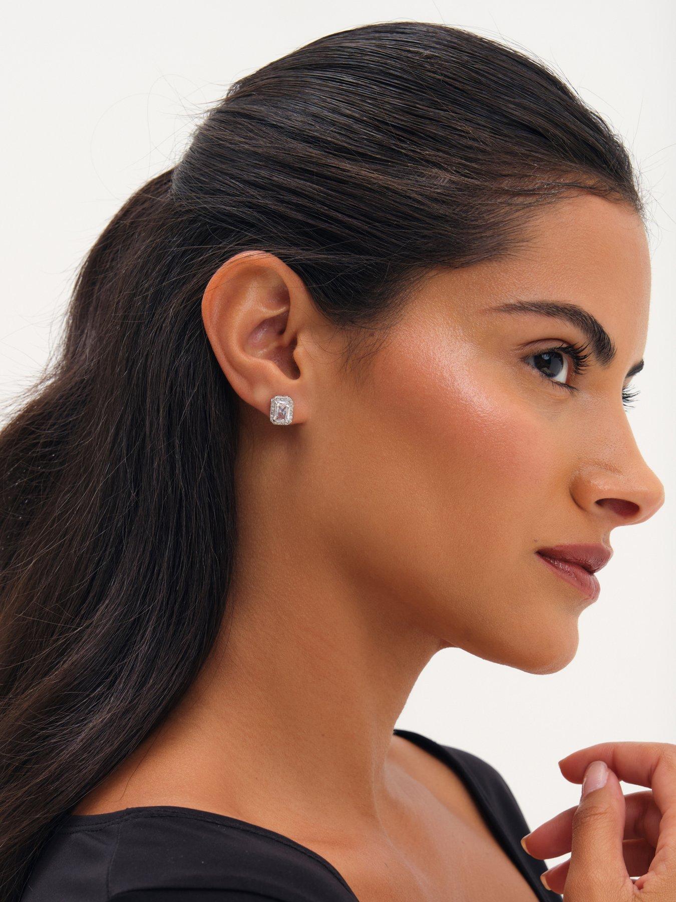 Image 3 of 3 of Jon Richard Rhodium Plated Cushion Halo Stud Earrings