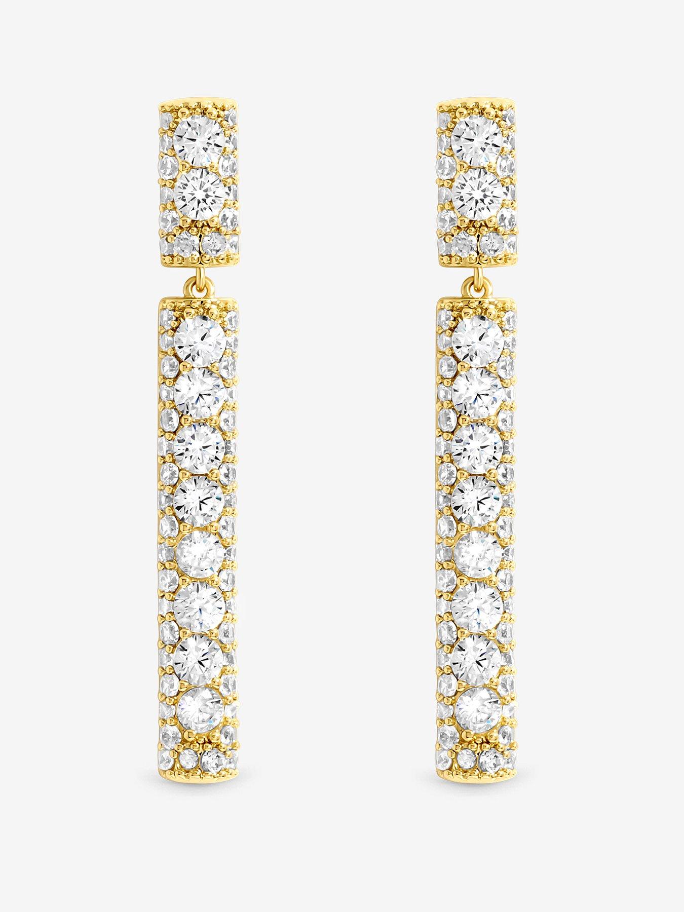 Image 1 of 1 of Jon Richard Gold Plated And Pave Stick Drop Earrings
