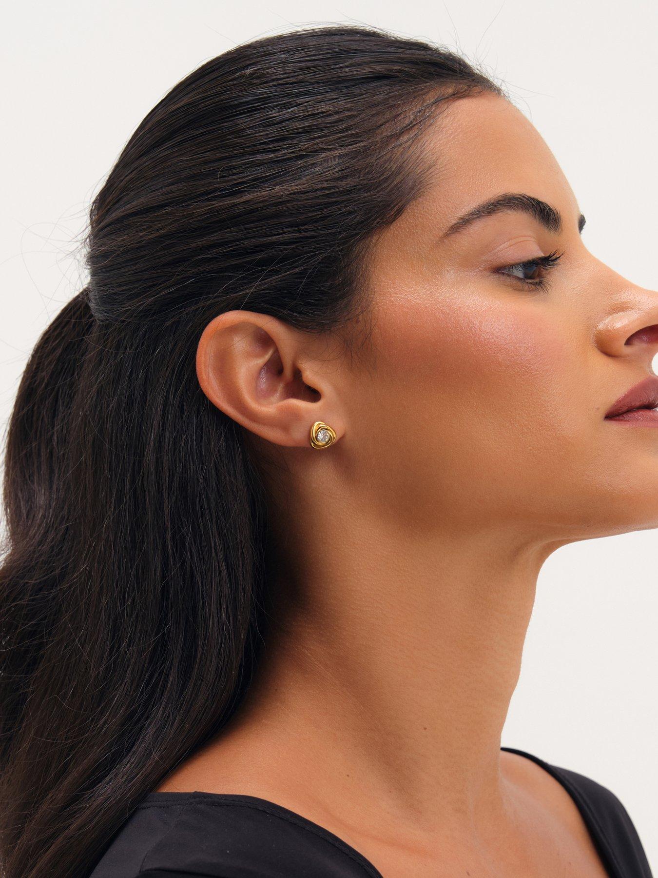 Image 2 of 3 of Jon Richard Gold Plated And Crystal Waterproof Knot Stud Earrings