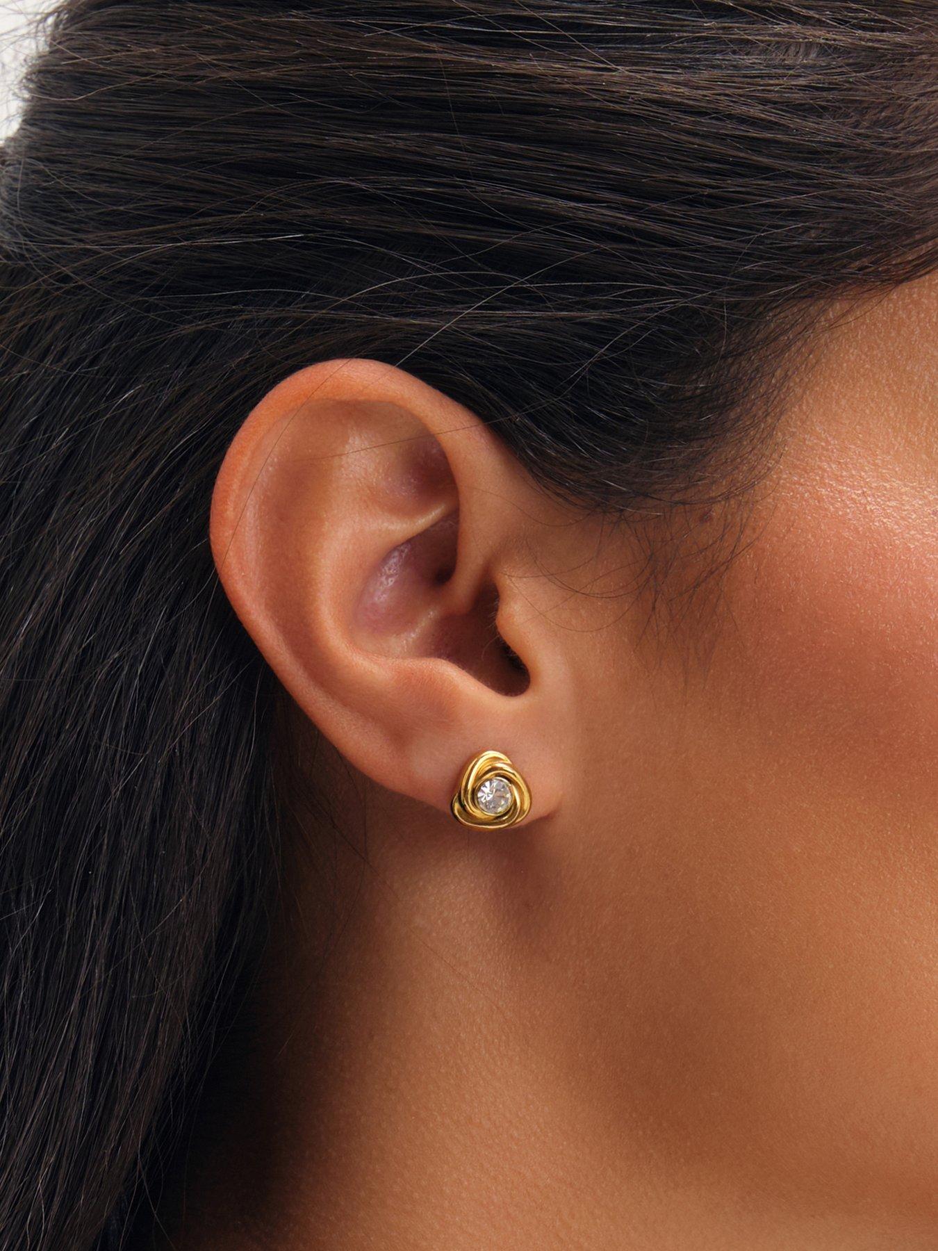 Image 3 of 3 of Jon Richard Gold Plated And Crystal Waterproof Knot Stud Earrings