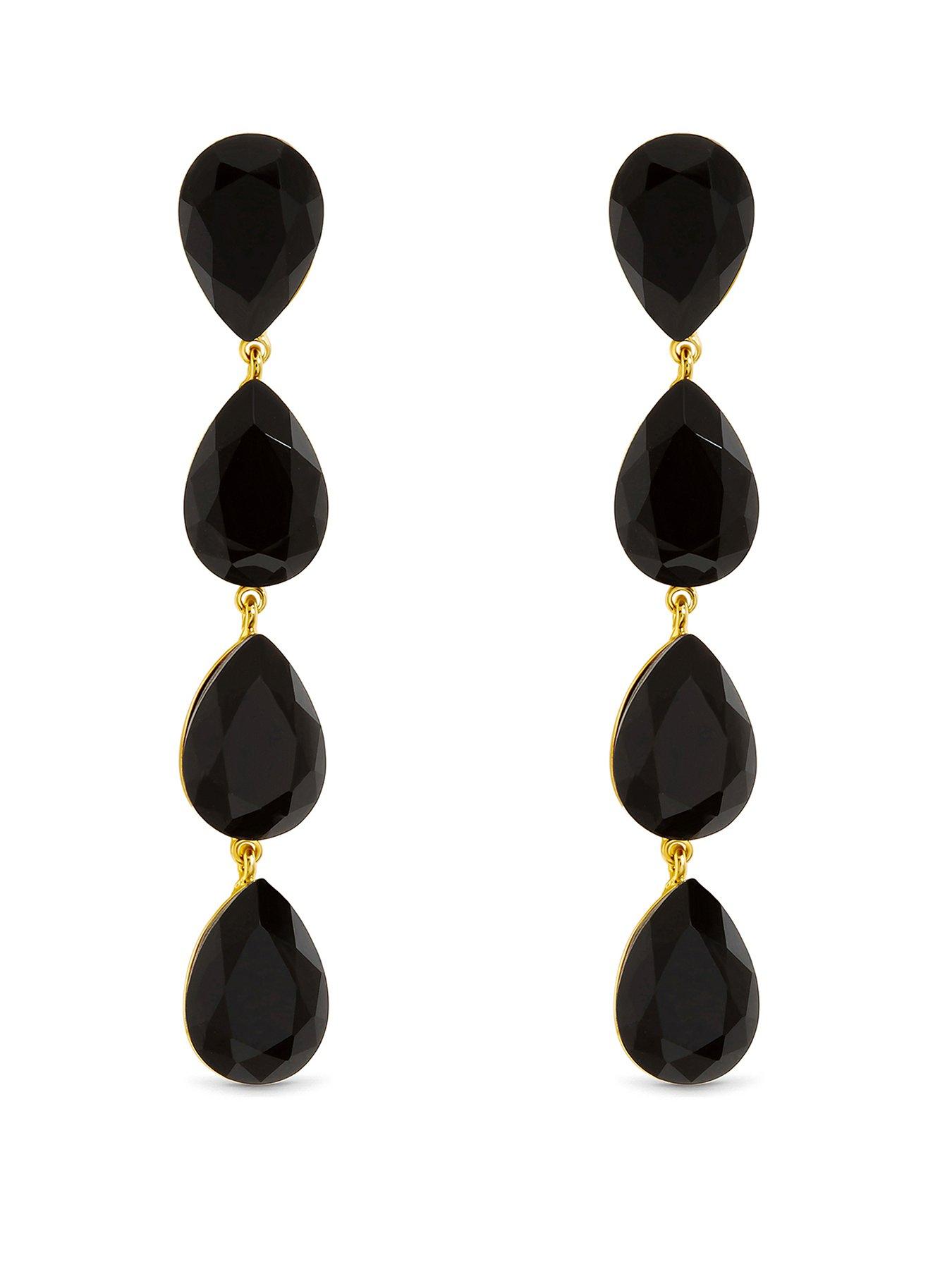 Jon Richard Gold Plated Jet Linear Pear Drop Earrings