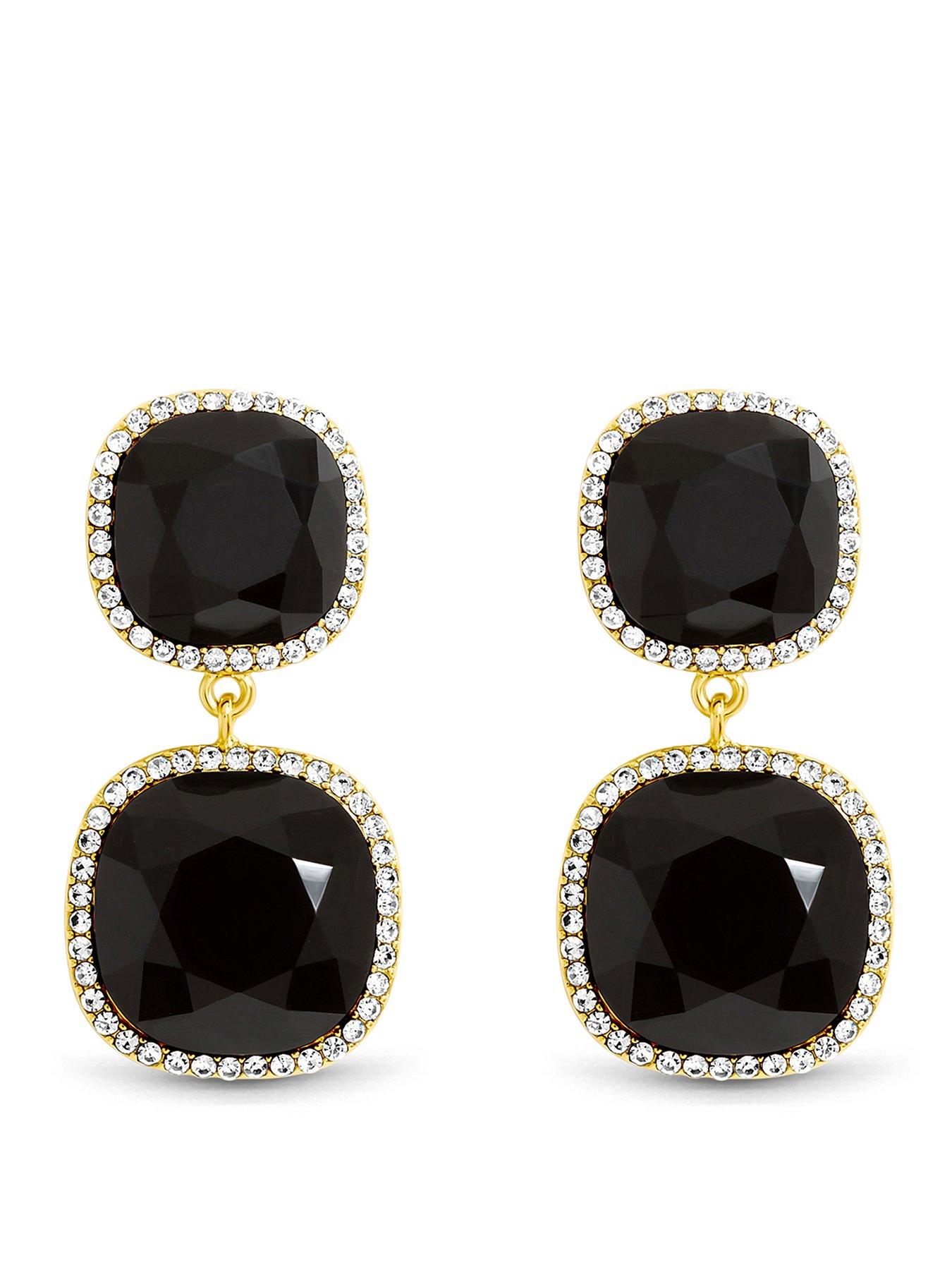 Jon Richard Jon Richard Gold Plated And Jet Double Drop Halo Earrings