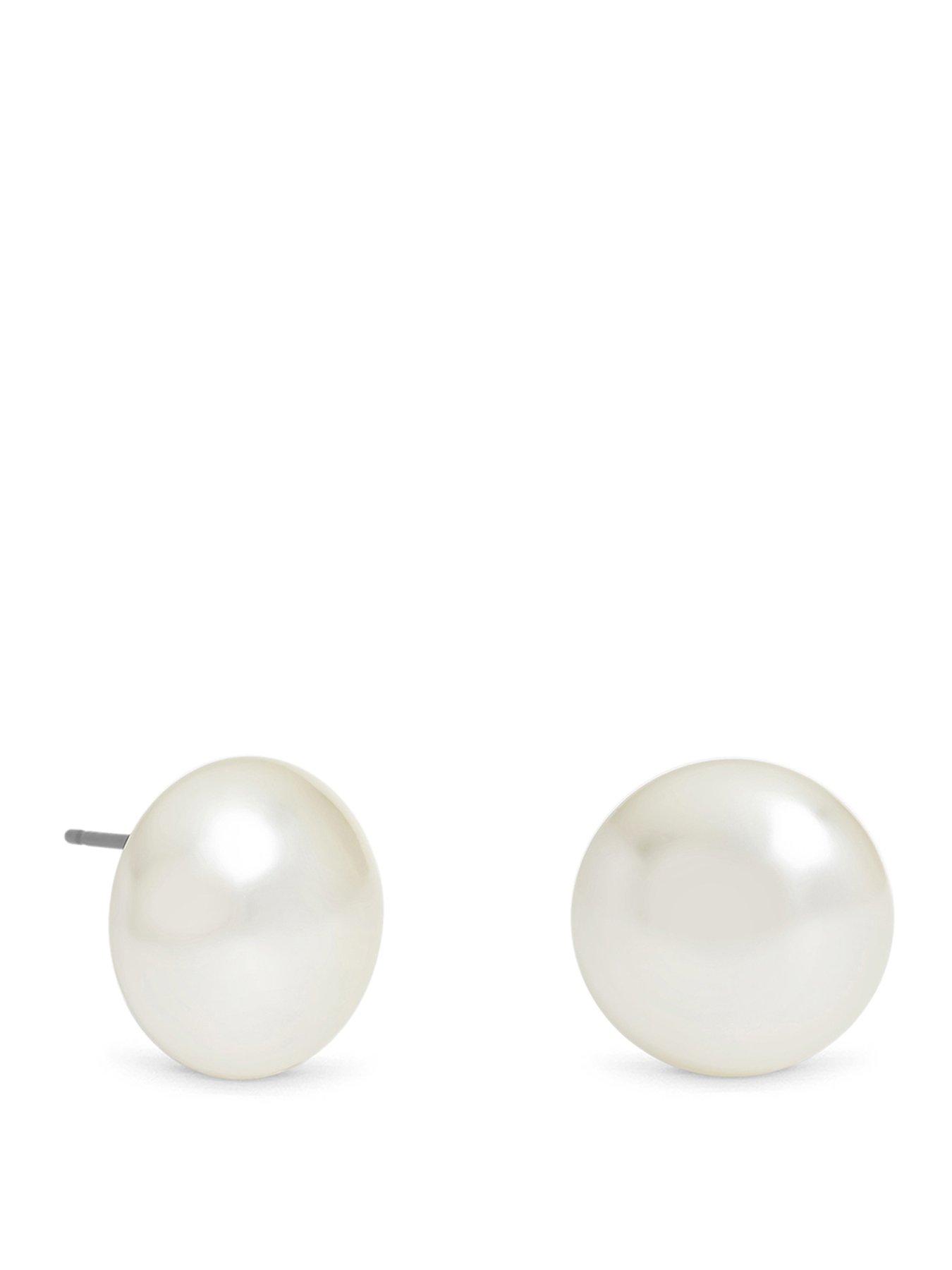 Jon Richard Cream 14mm Large Bouton Pearl Earrings