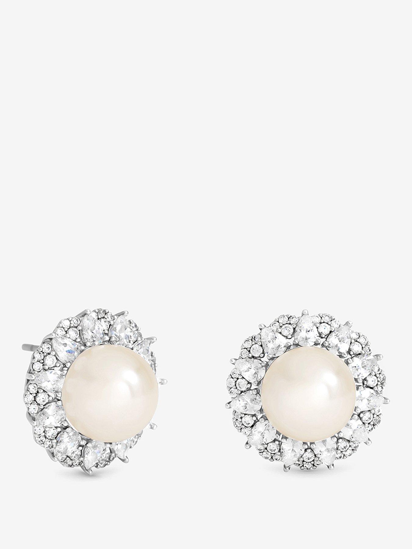 Image 1 of 3 of Jon Richard Rhodium Plated Pearl And Pave Statement Halo Earrings
