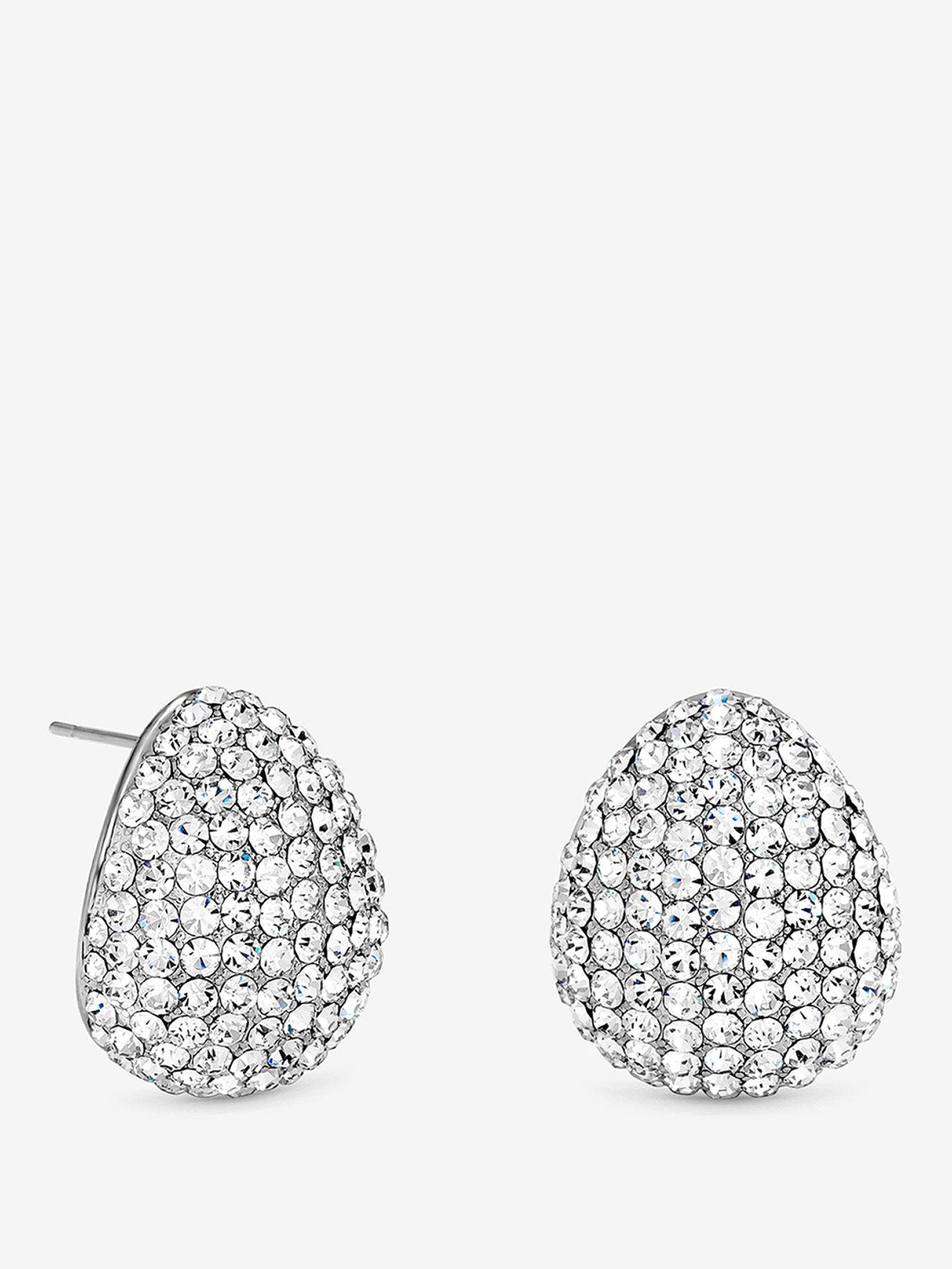 Image 1 of 2 of Jon Richard Rhodium Plated And Crystal Dome Earrings