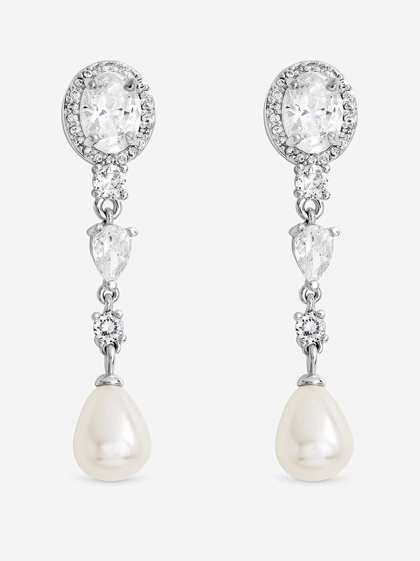 Image 1 of 3 of Jon Richard Rhodium Plated And Pearl Multistone Drop Earrings
