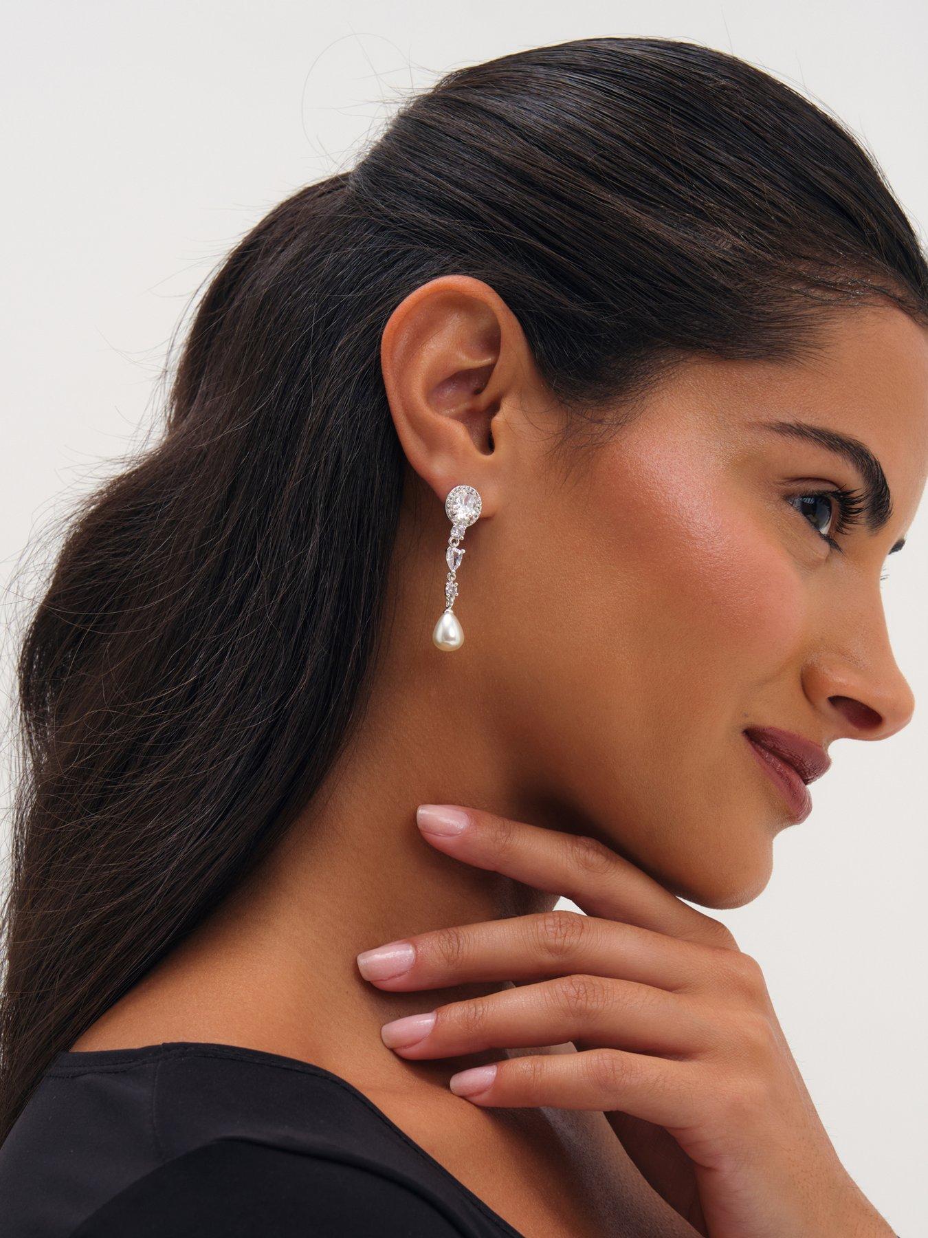 Image 2 of 3 of Jon Richard Rhodium Plated And Pearl Multistone Drop Earrings