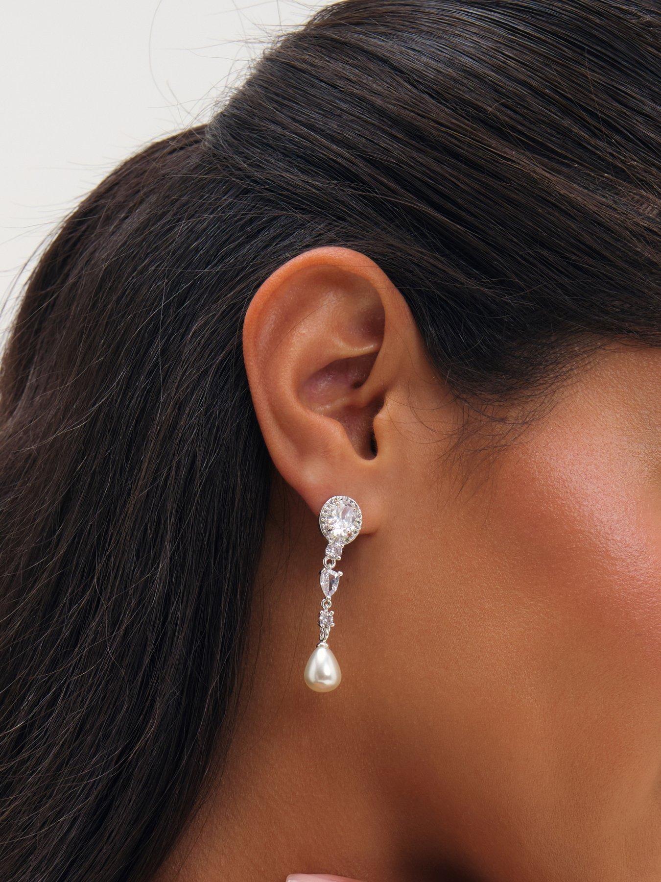 Image 3 of 3 of Jon Richard Rhodium Plated And Pearl Multistone Drop Earrings