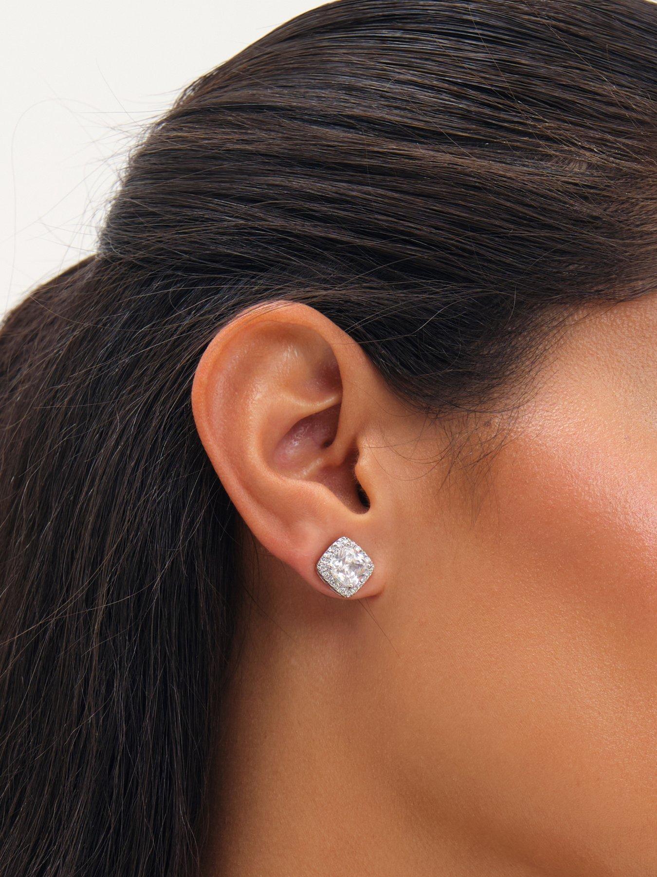 Image 2 of 3 of Jon Richard Rhodium Plated And Sqaure Halo Stud Earrings