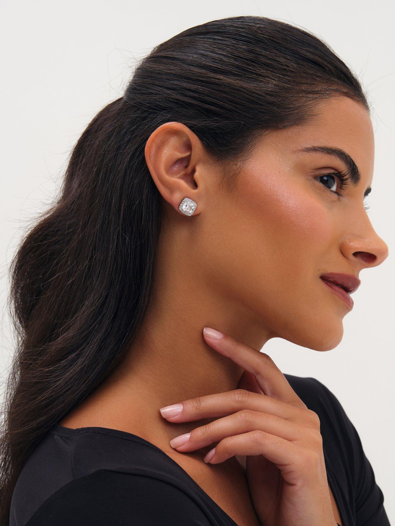 Image 3 of 3 of Jon Richard Rhodium Plated And Sqaure Halo Stud Earrings