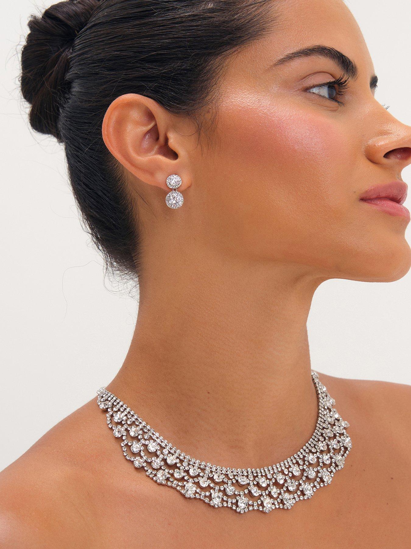 Jon Richard Jon Richard Rhodium Plated And Crystal Statement Collar Necklace