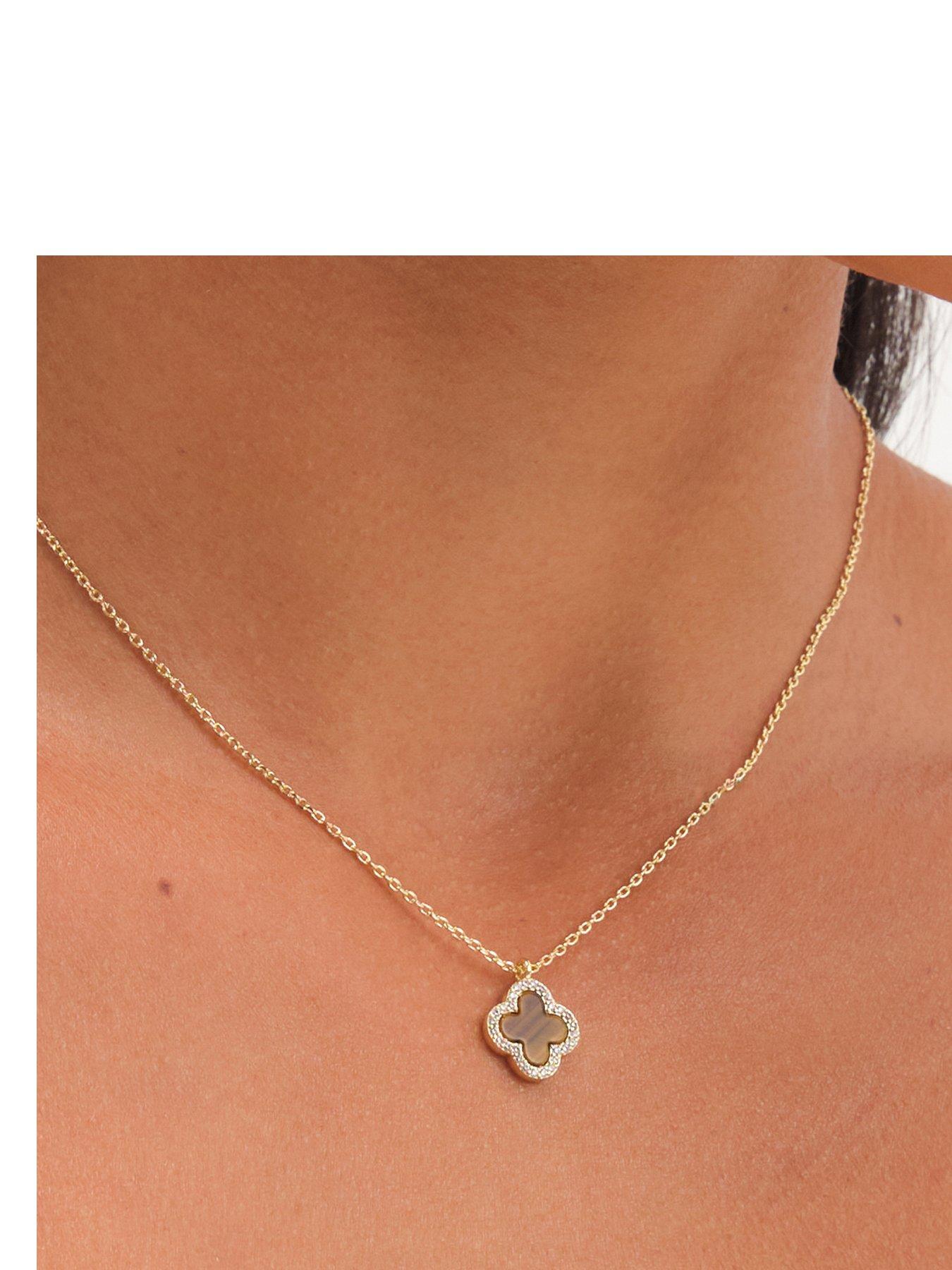 Jon Richard Jon Richard Gold Plated And Tiger Eye Clover Pendant
