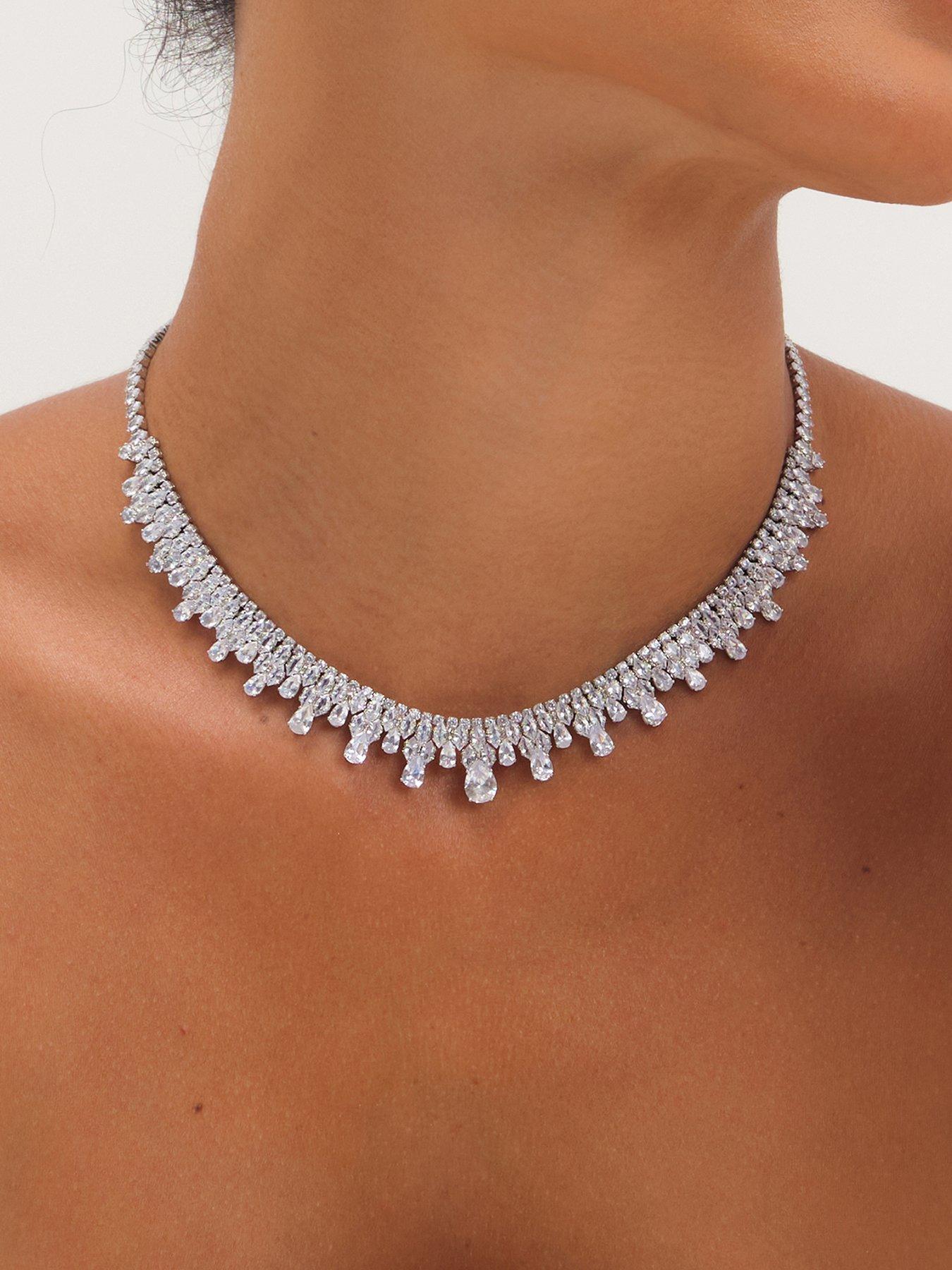 Jon Richard Jon Richard Rhodium Plated And Cubic Zirconia Peardrop Collar Necklace