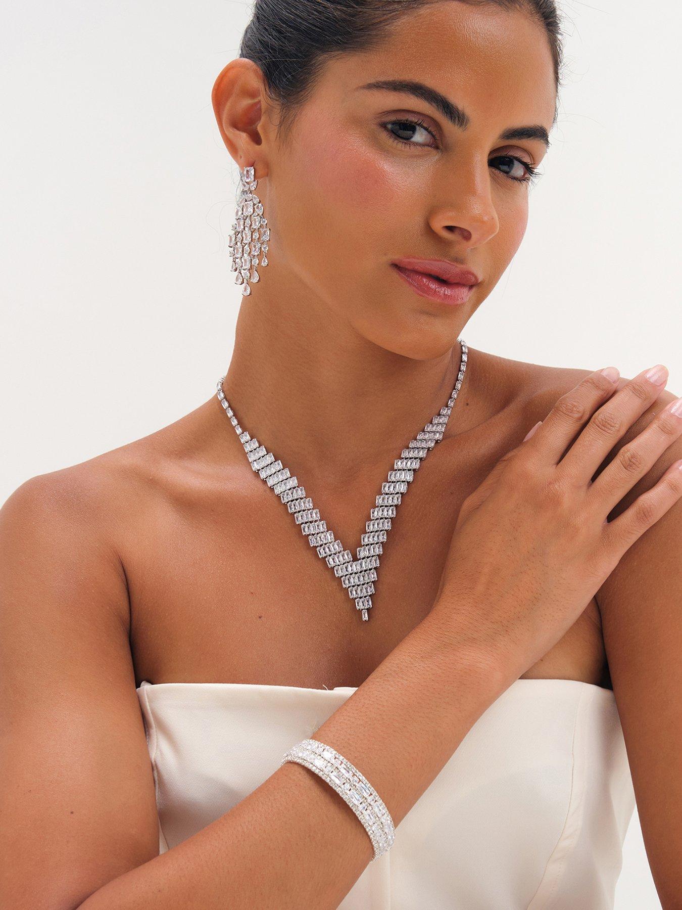 Jon Richard Jon Richard Rhodium Plated And Crystal Multi Stone Cuff