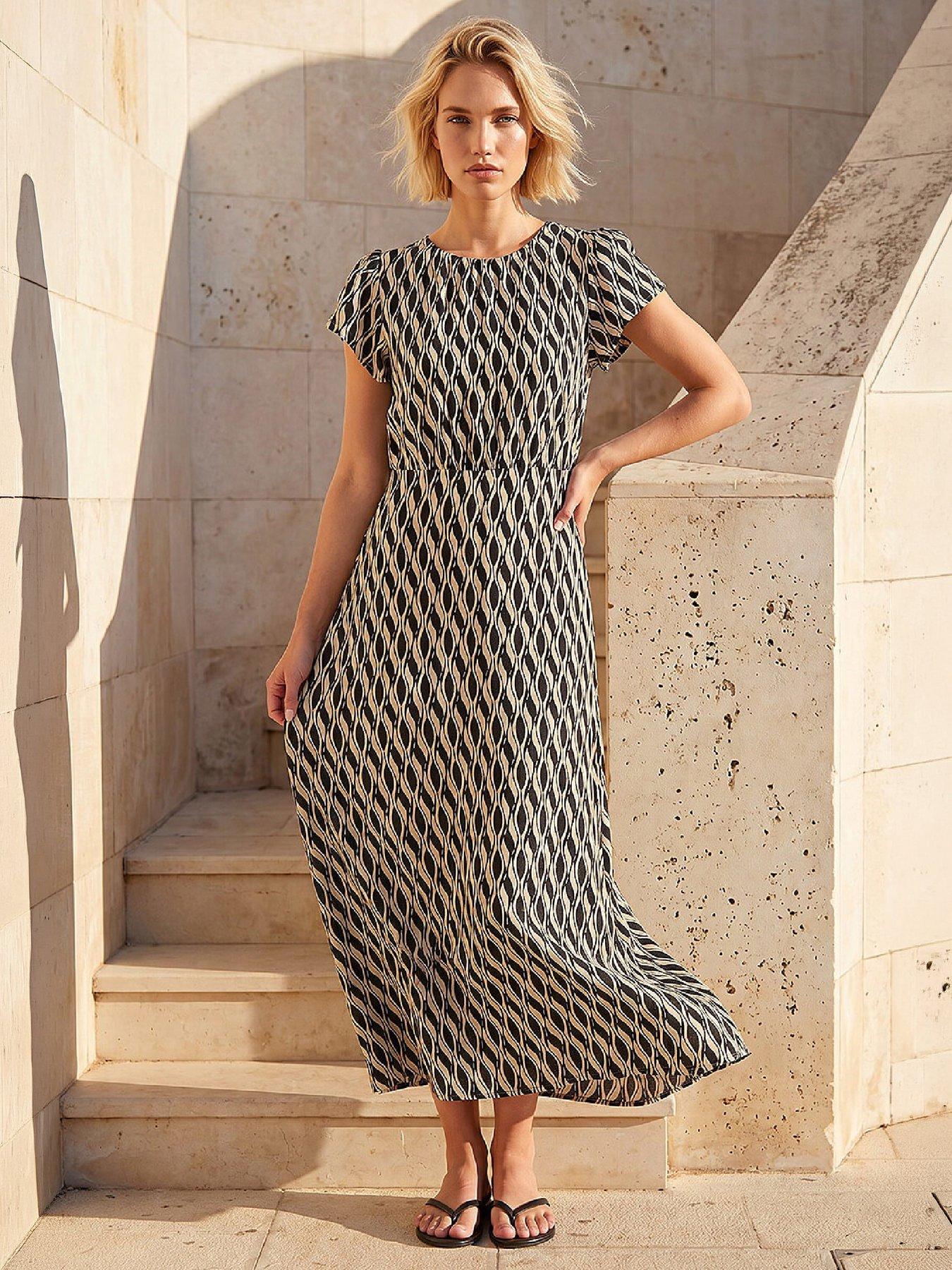 Roman Women's Ivory Abstract Geo Print Midi Dress Size 12 - Image 2