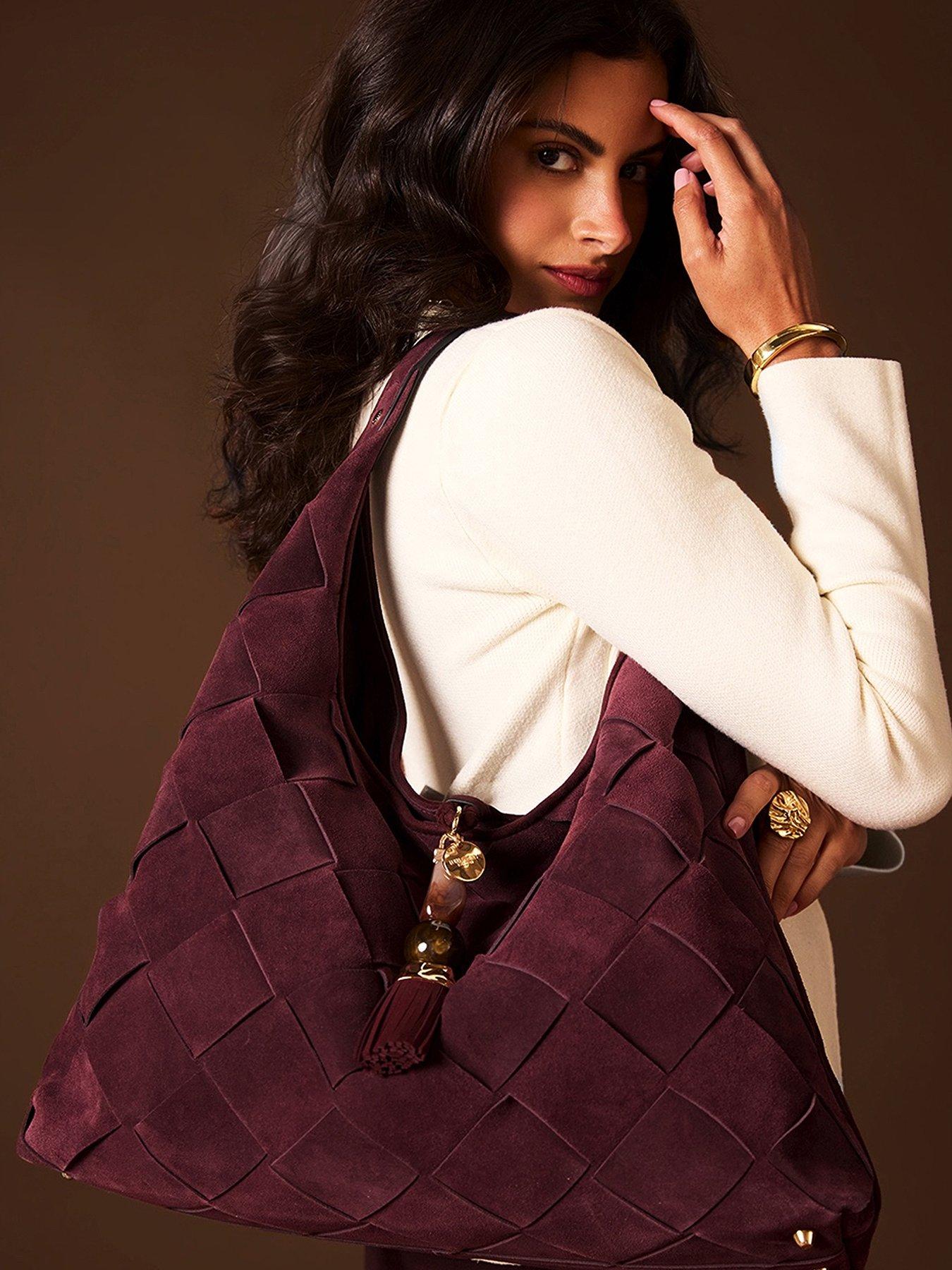 Luella Grey Pandora Weave Slouch Hobo In Black Cherry Suede Weave
