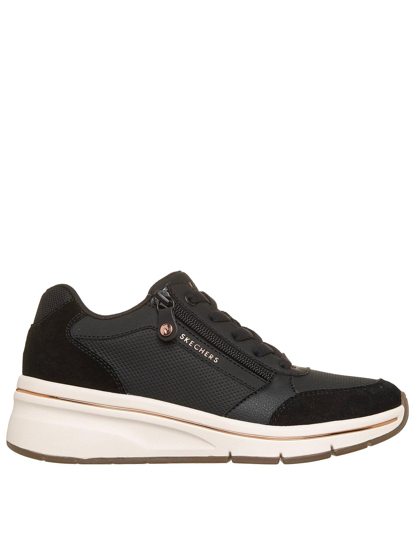 Skechers Billion Flex Luxe Up Quarter Zip Duraleather And Suede Lace Up Fashion Sneaker - Black