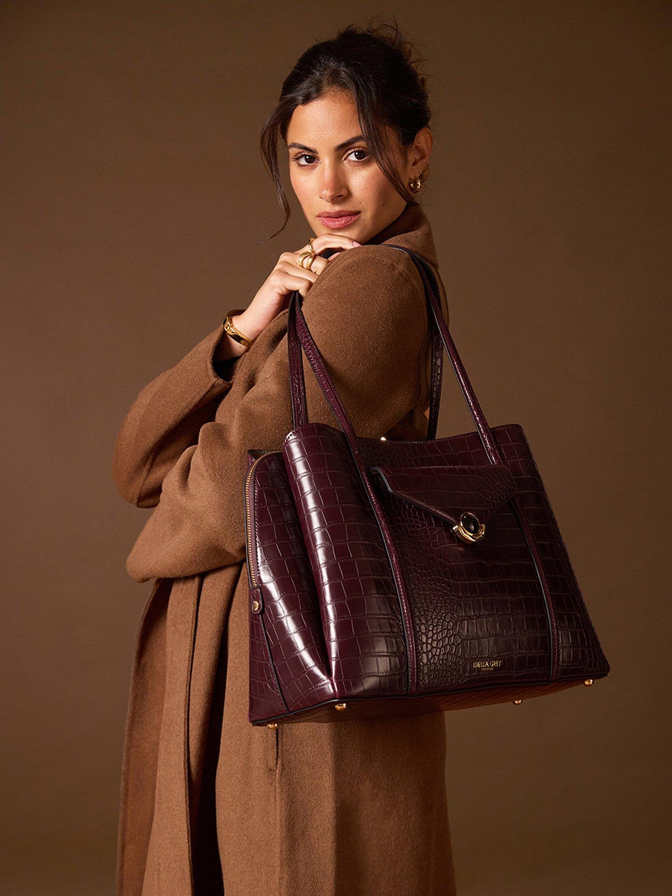 Luella Grey Francois Laptop Tote In Black Cherry Croc