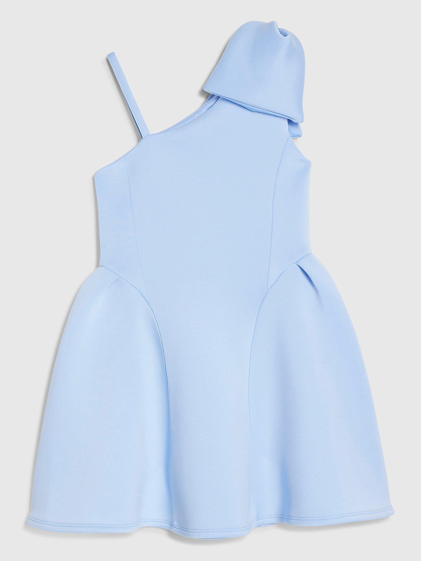 Image 2 of 4 of River Island Girls Premium One Shoulder Dress - Blue
