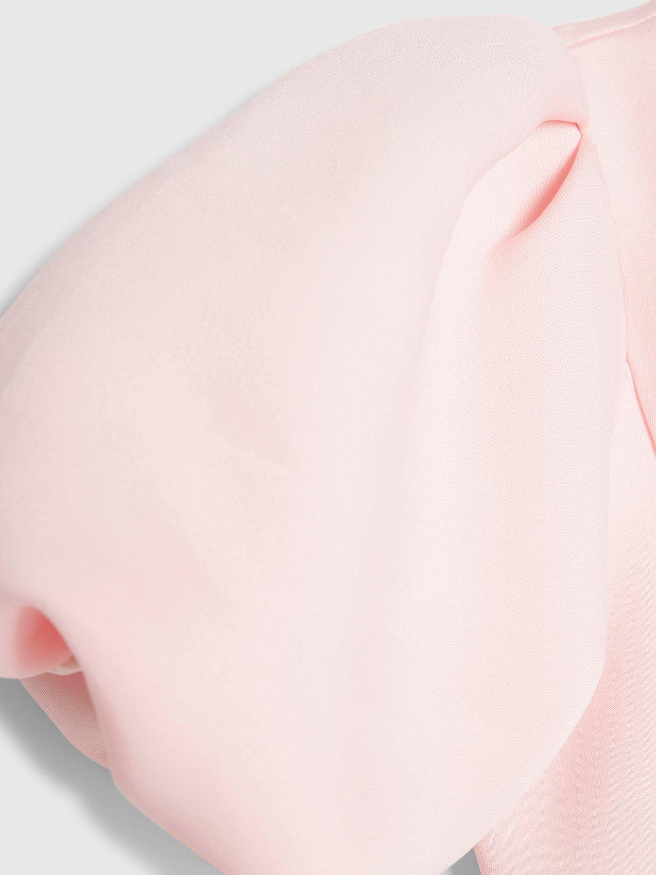 Image 4 of 4 of River Island Girls Premium Heart Sparkle Button Puff Sleeve Dress - Pink