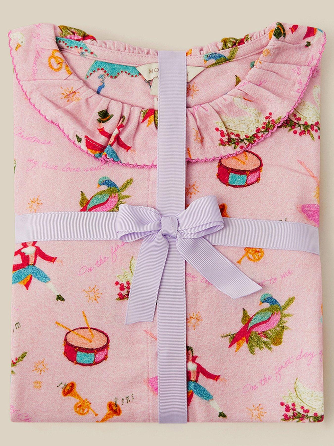 Image 1 of 4 of Monsoon Girls Woven 12 Days Of Christmas Pyjamas - Pink