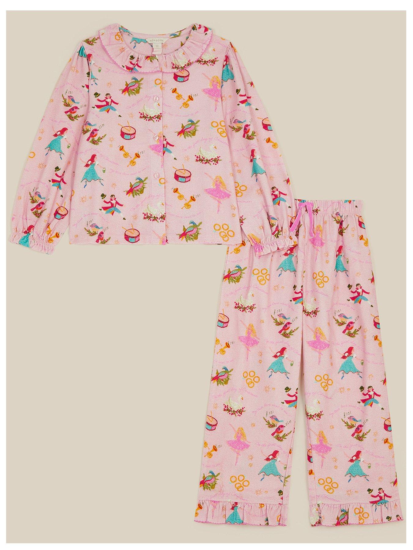 Image 2 of 4 of Monsoon Girls Woven 12 Days Of Christmas Pyjamas - Pink