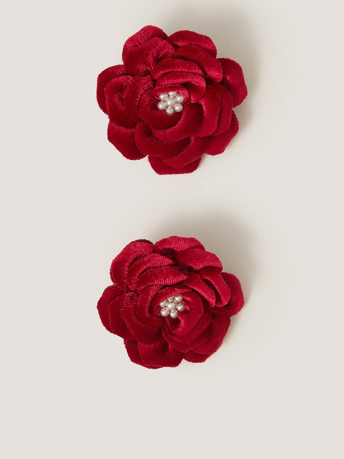 Image 1 of 2 of Monsoon Girls 2 Pack Velvet Rose Clips - Red