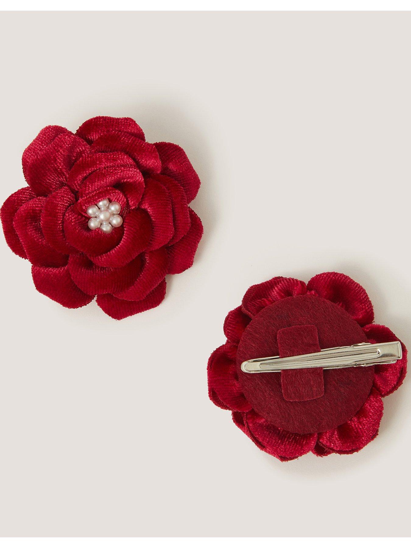 Image 2 of 2 of Monsoon Girls 2 Pack Velvet Rose Clips - Red