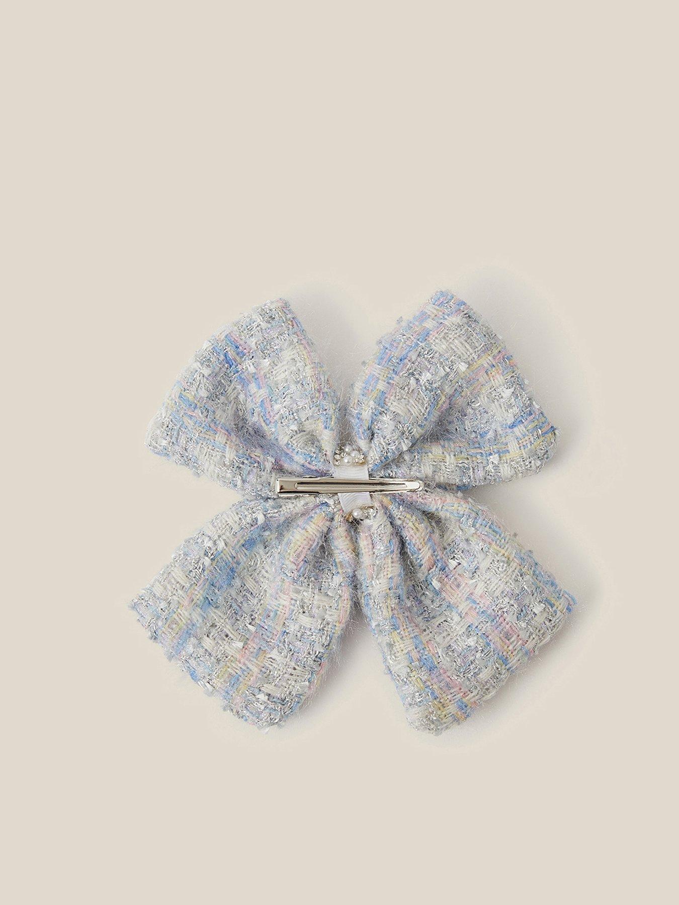 Image 2 of 3 of Monsoon Girls Boucle Pearl Detail Bow Hair Clip - Blue