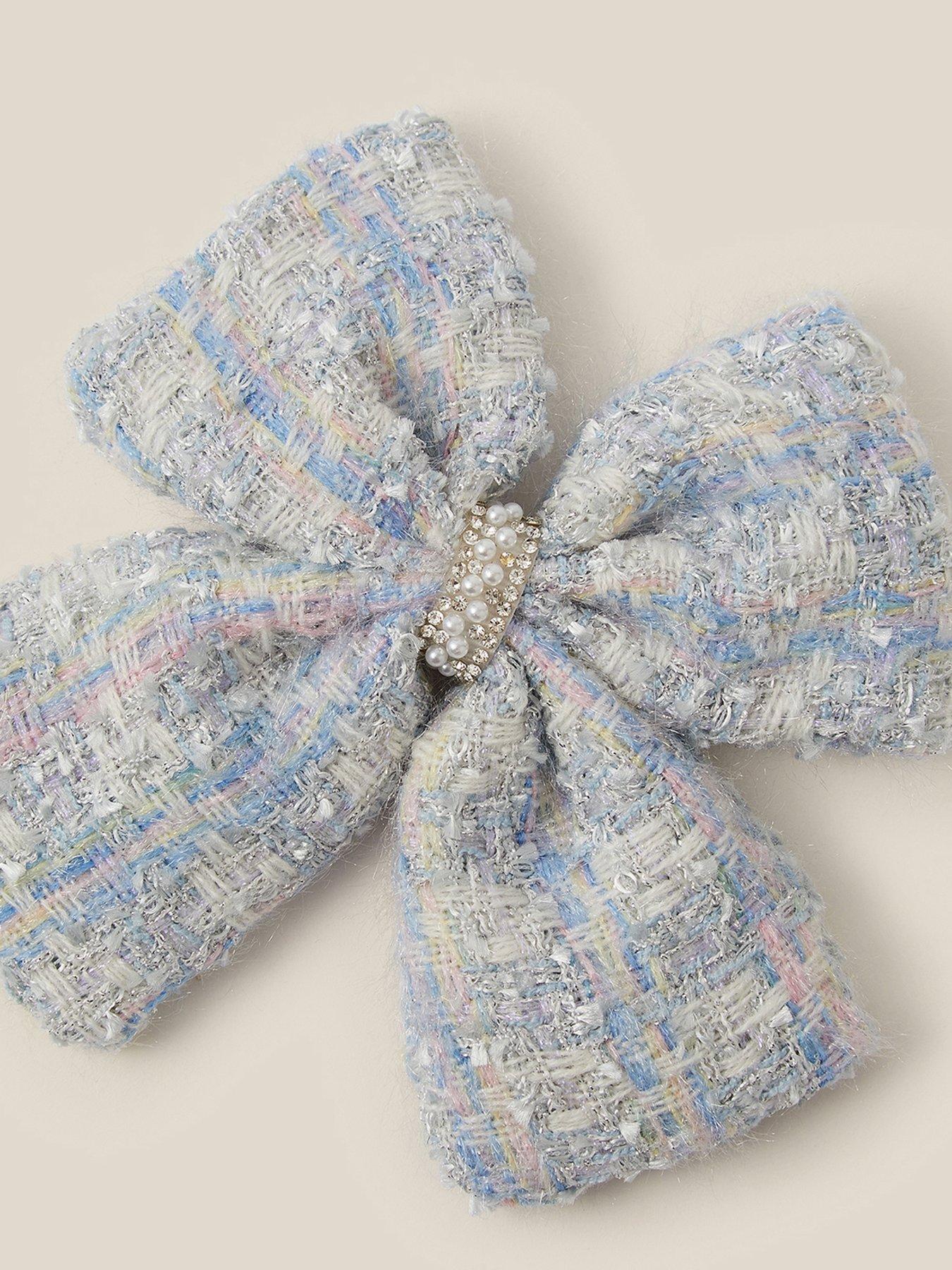 Image 3 of 3 of Monsoon Girls Boucle Pearl Detail Bow Hair Clip - Blue