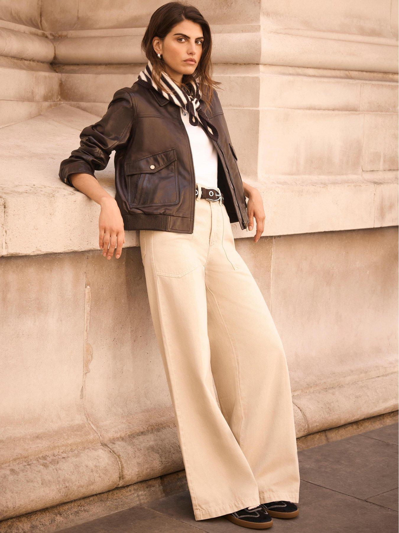 Image 1 of 6 of Mint Velvet Sand Wide Leg Utility Jeans - Cream